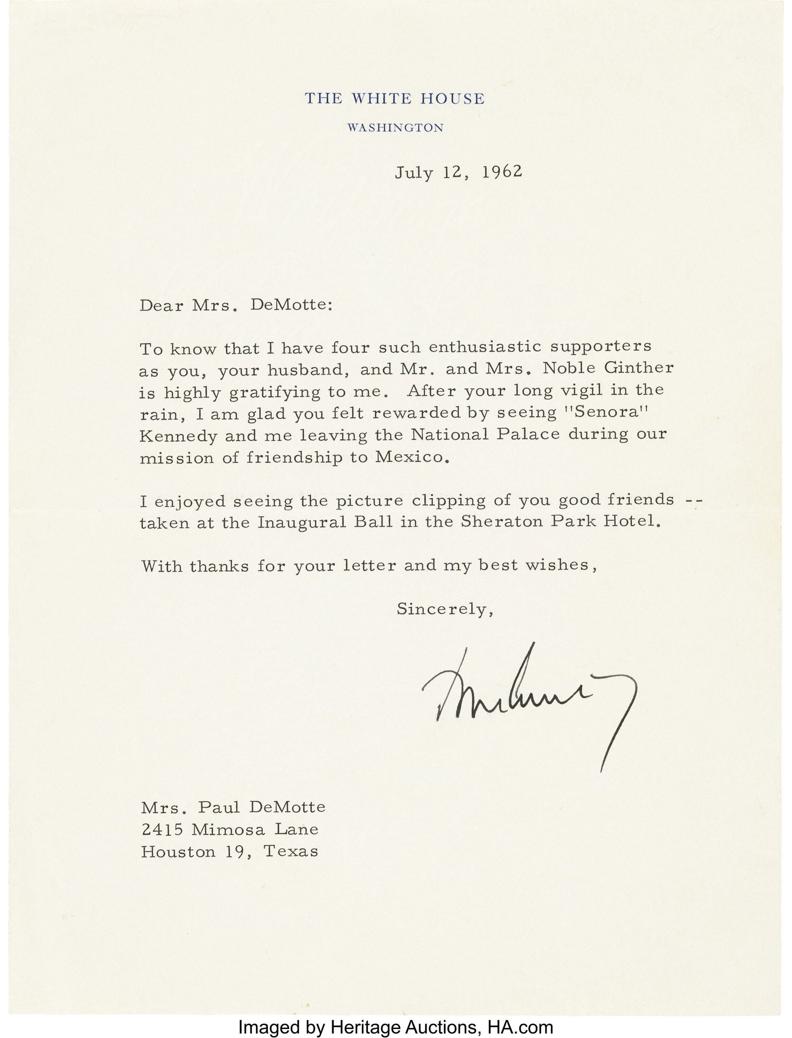 John F. Kennedy Typed Letter Signed. One page on (1 of 2)