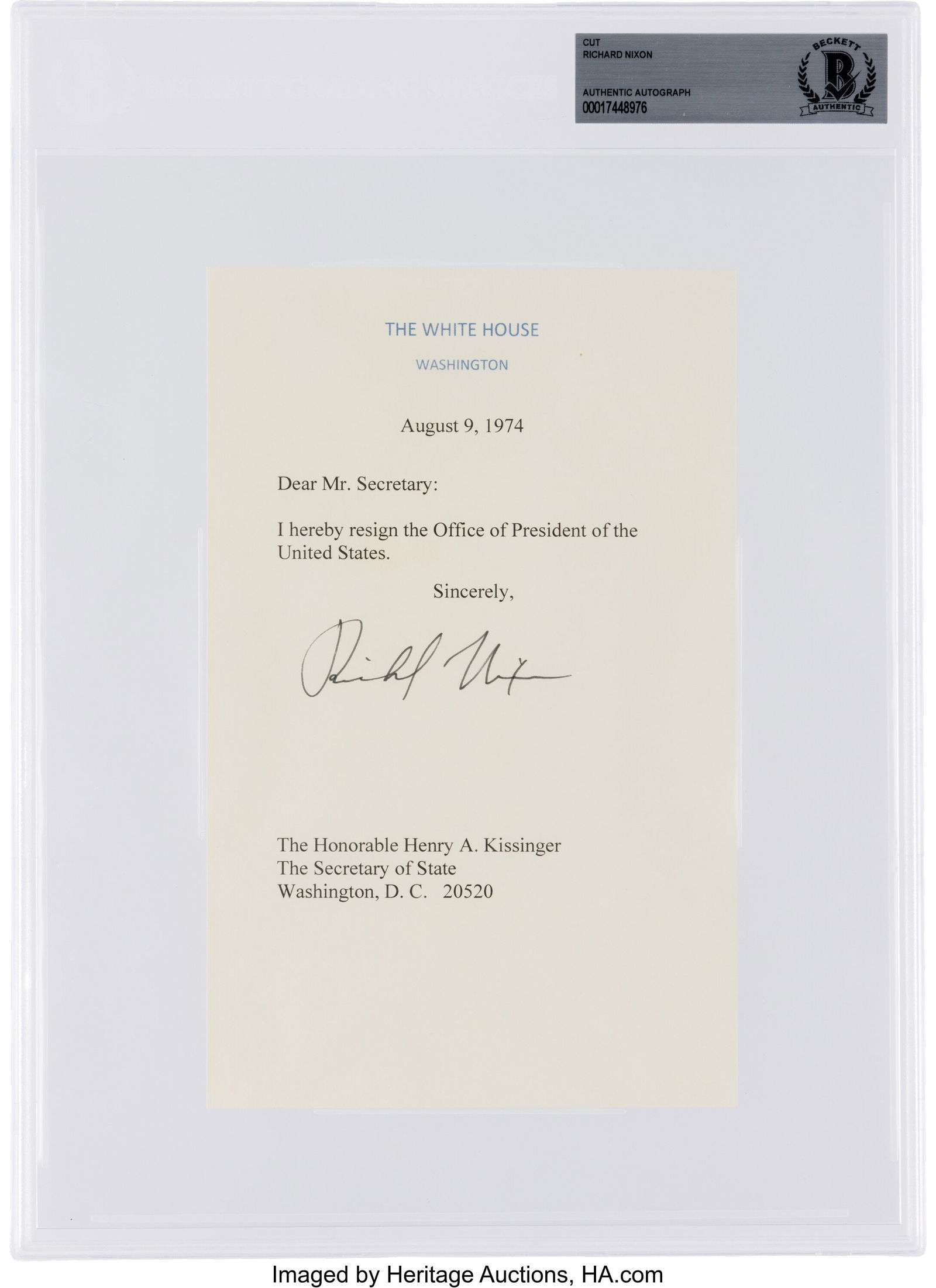 Richard Nixon Signed Souvenir Presidential Resig (1 of 2)