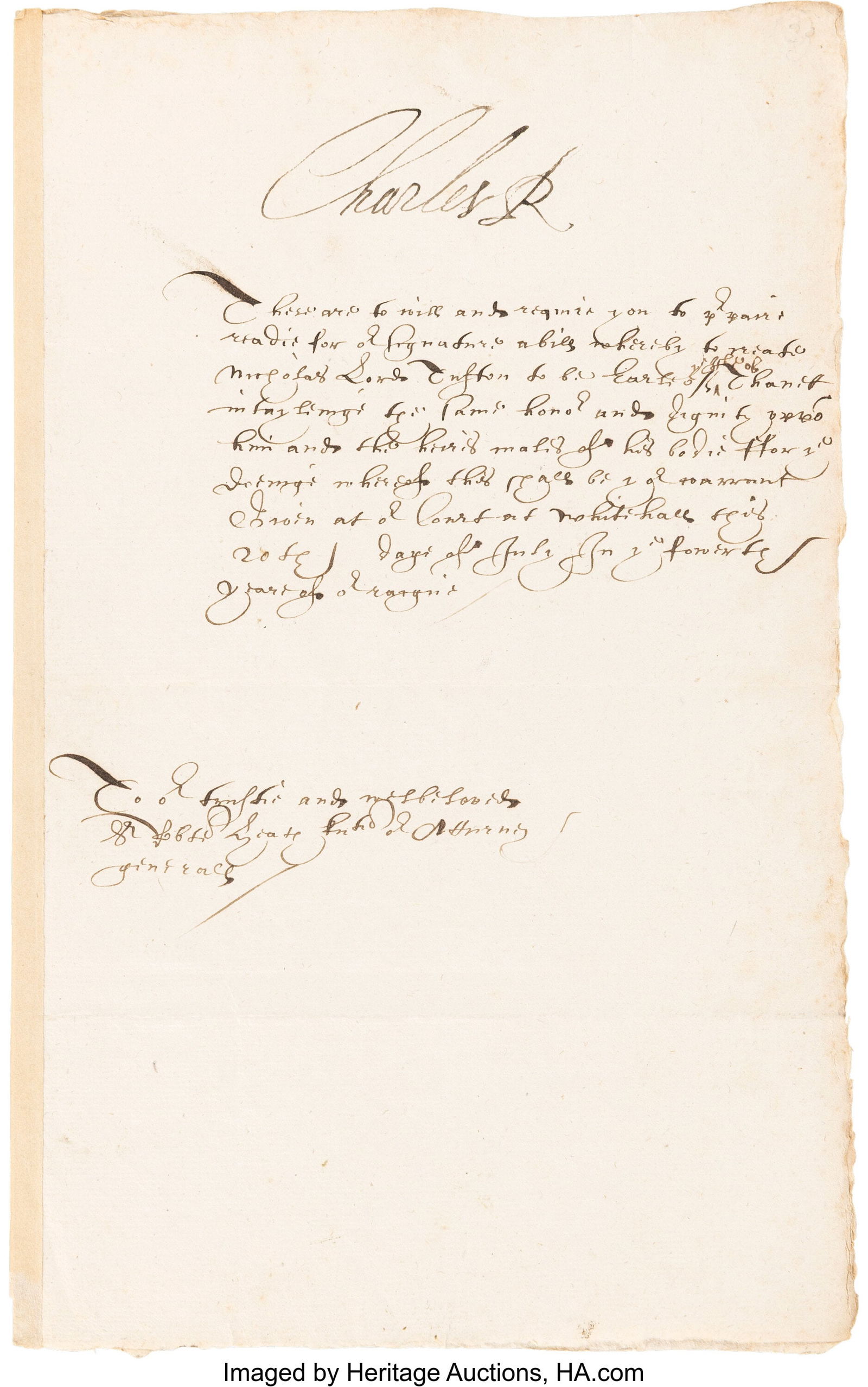 King Charles I Letter Signed. One page of a bifo (1 of 2)