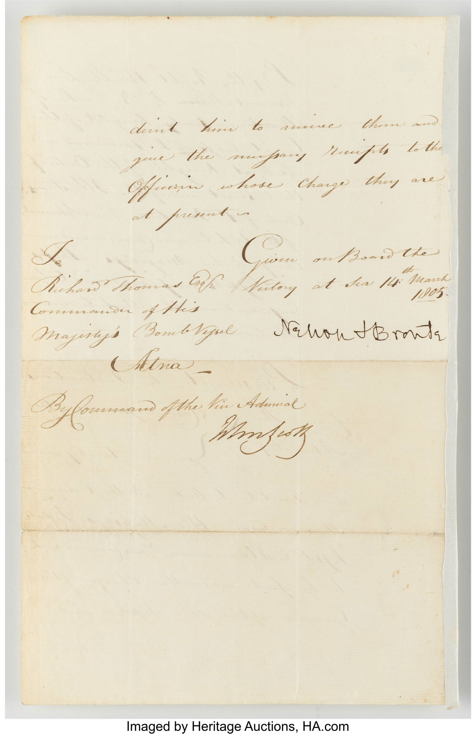 Horatio Nelson Signed Manuscript Orders. Two pag (1 of 3)