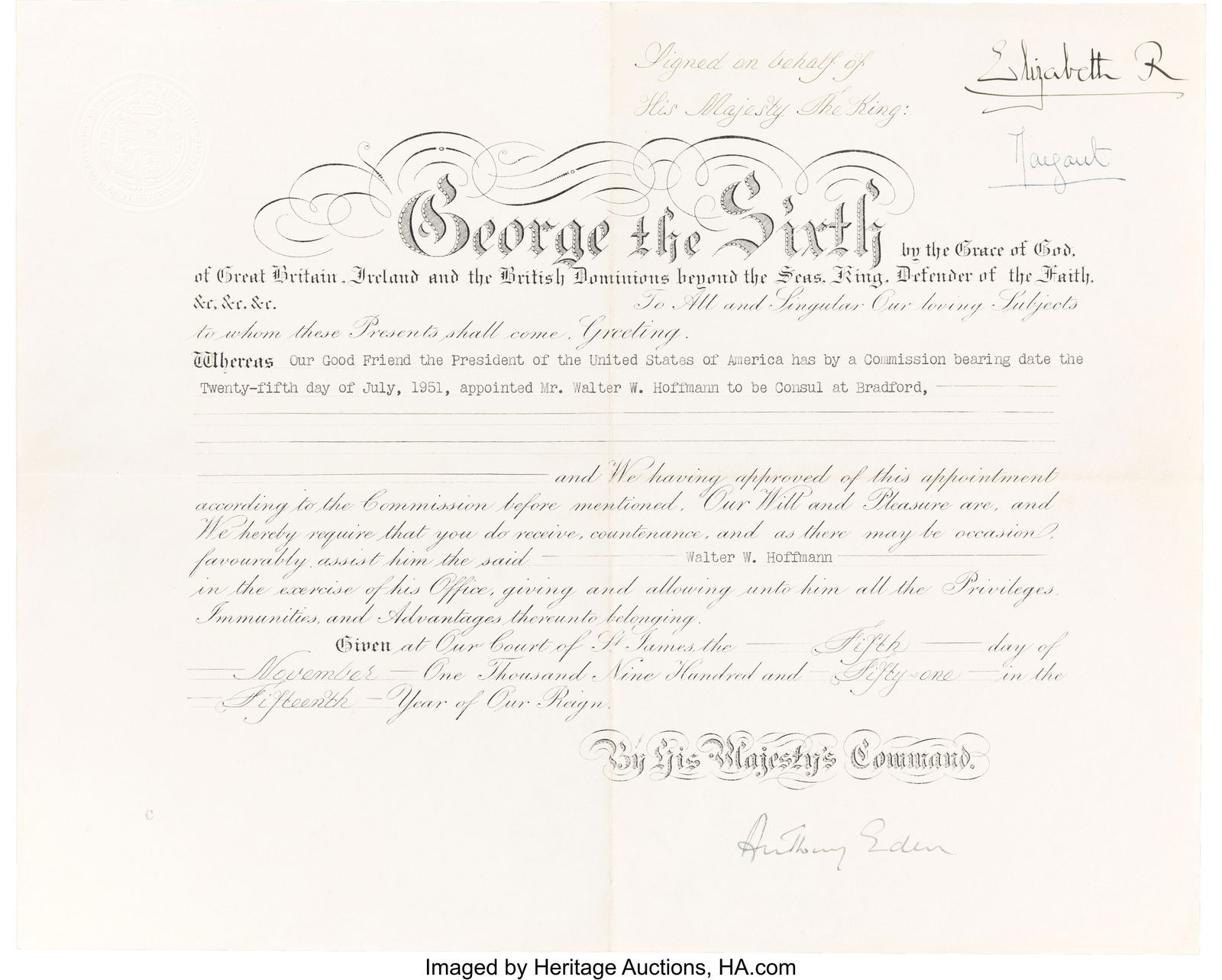 Elizabeth II Consul's Paper Signed on Behalf of (1 of 1)
