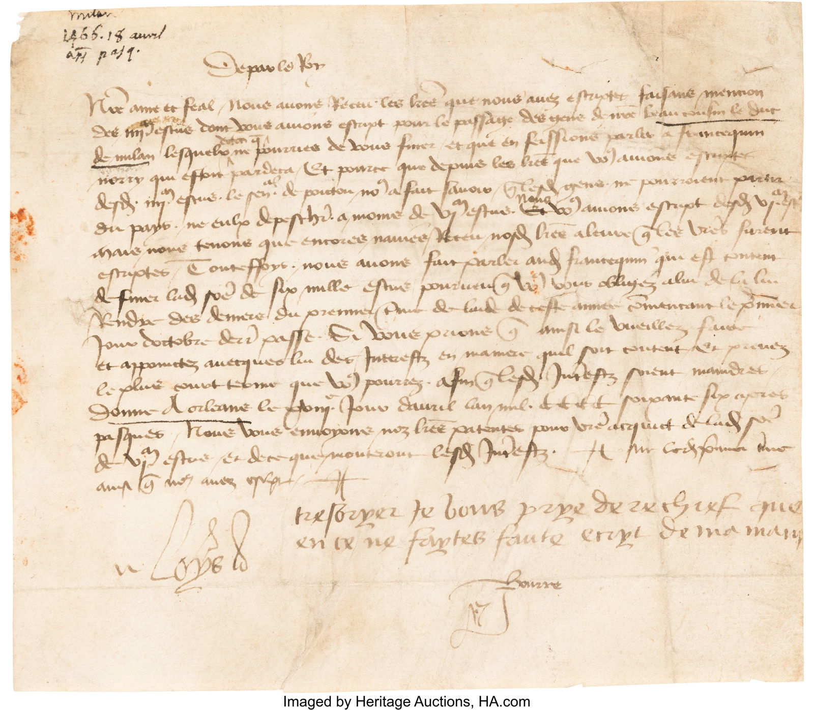 Louis XI Letter Signed with Handwritten Postscri (1 of 2)