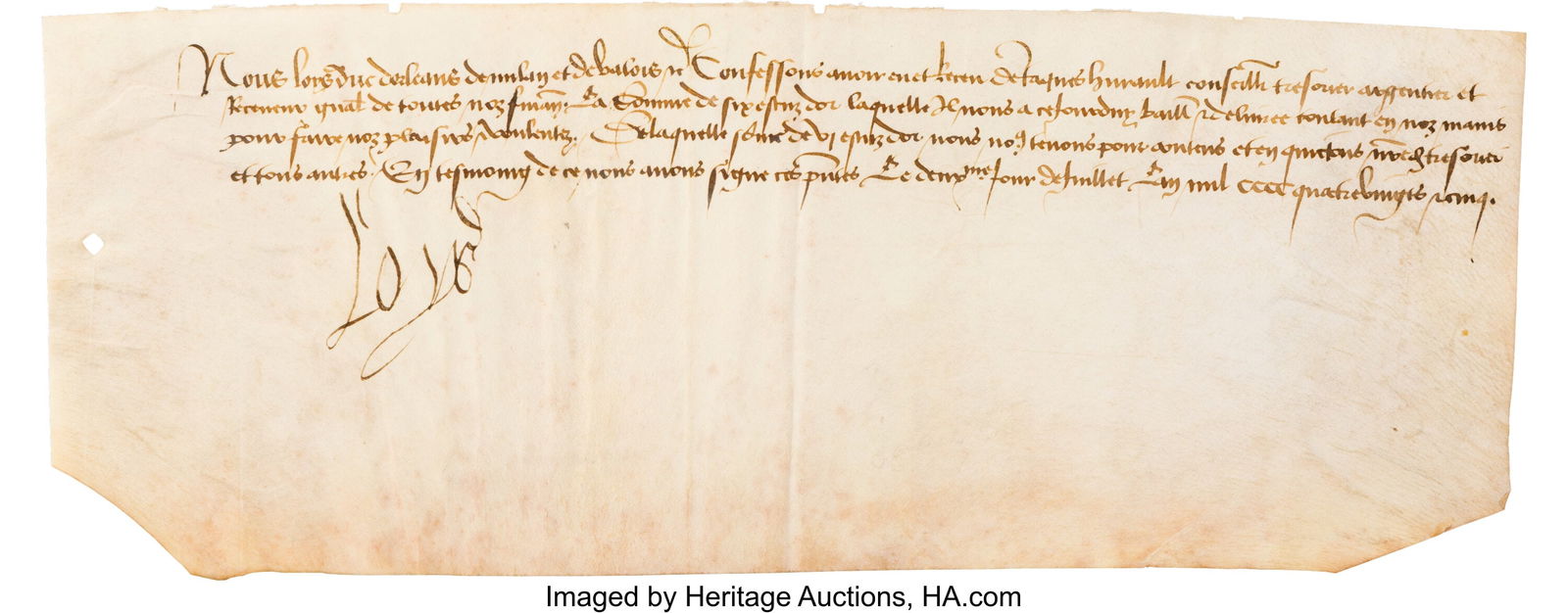 Louis XII Document Signed. One page of vellum, 1 (1 of 2)