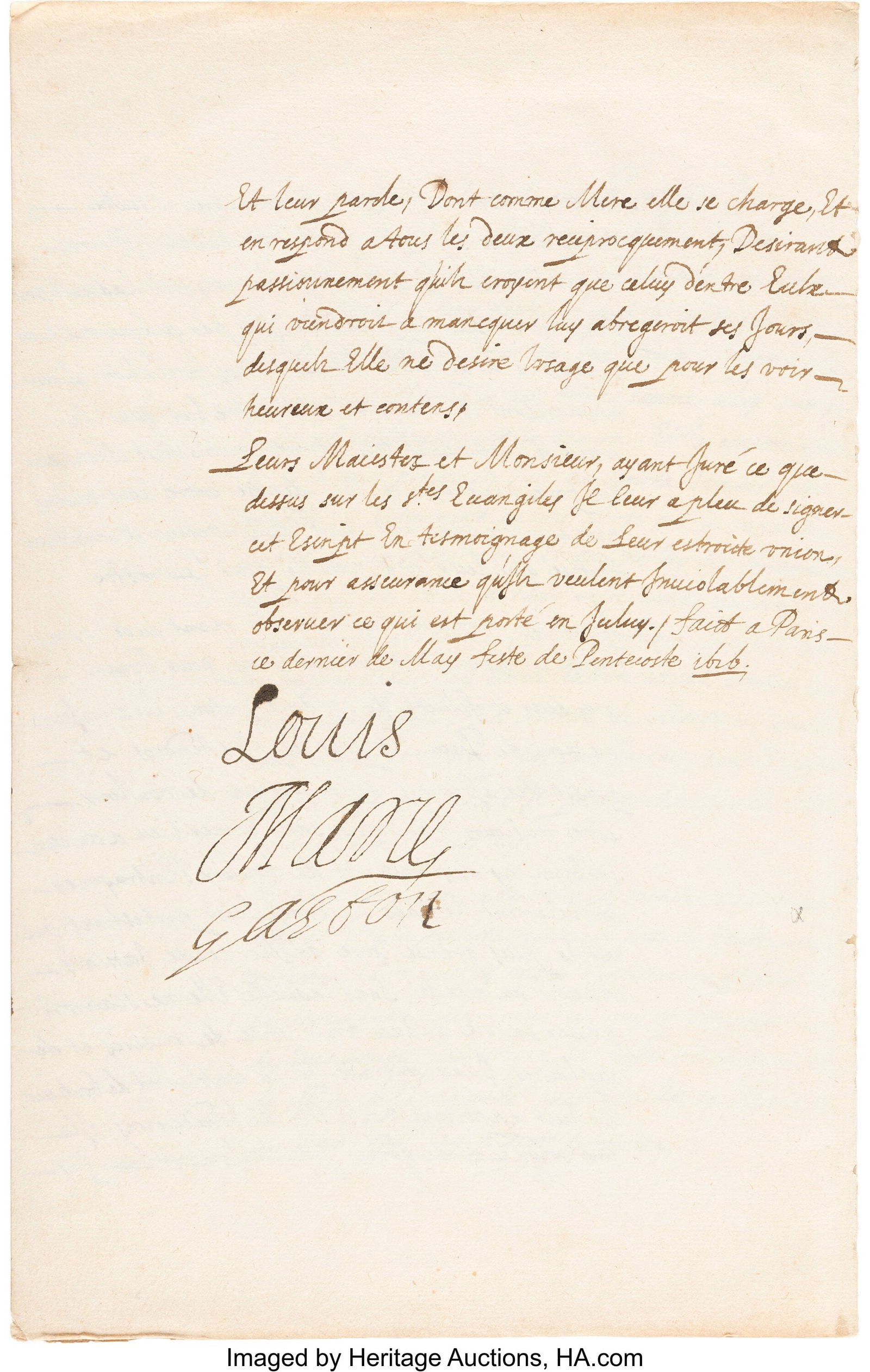 Document Signed by King Louis XIII of France, Ma (1 of 6)