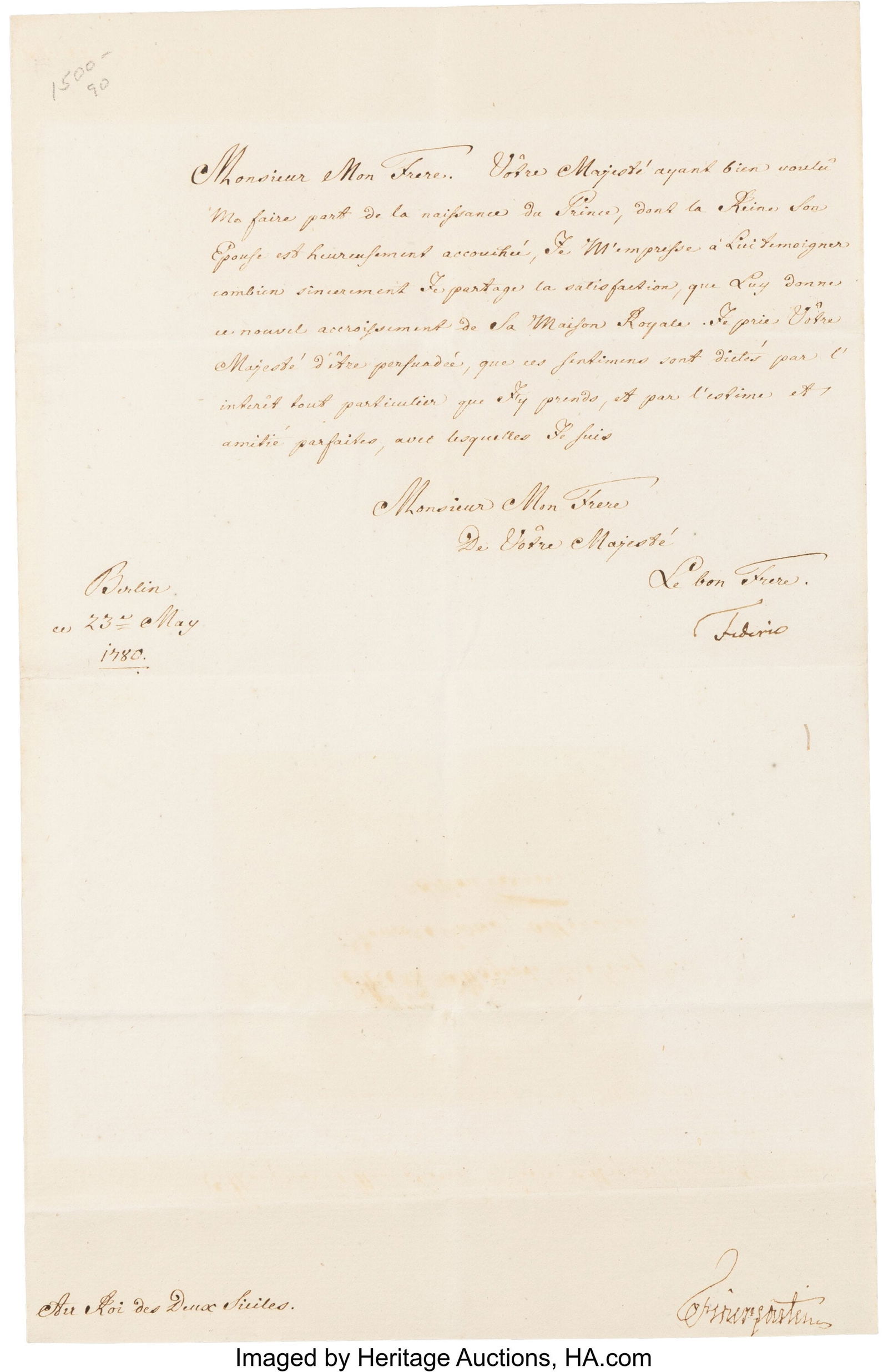 Frederick The Great Letter Signed. One page of a (1 of 1)
