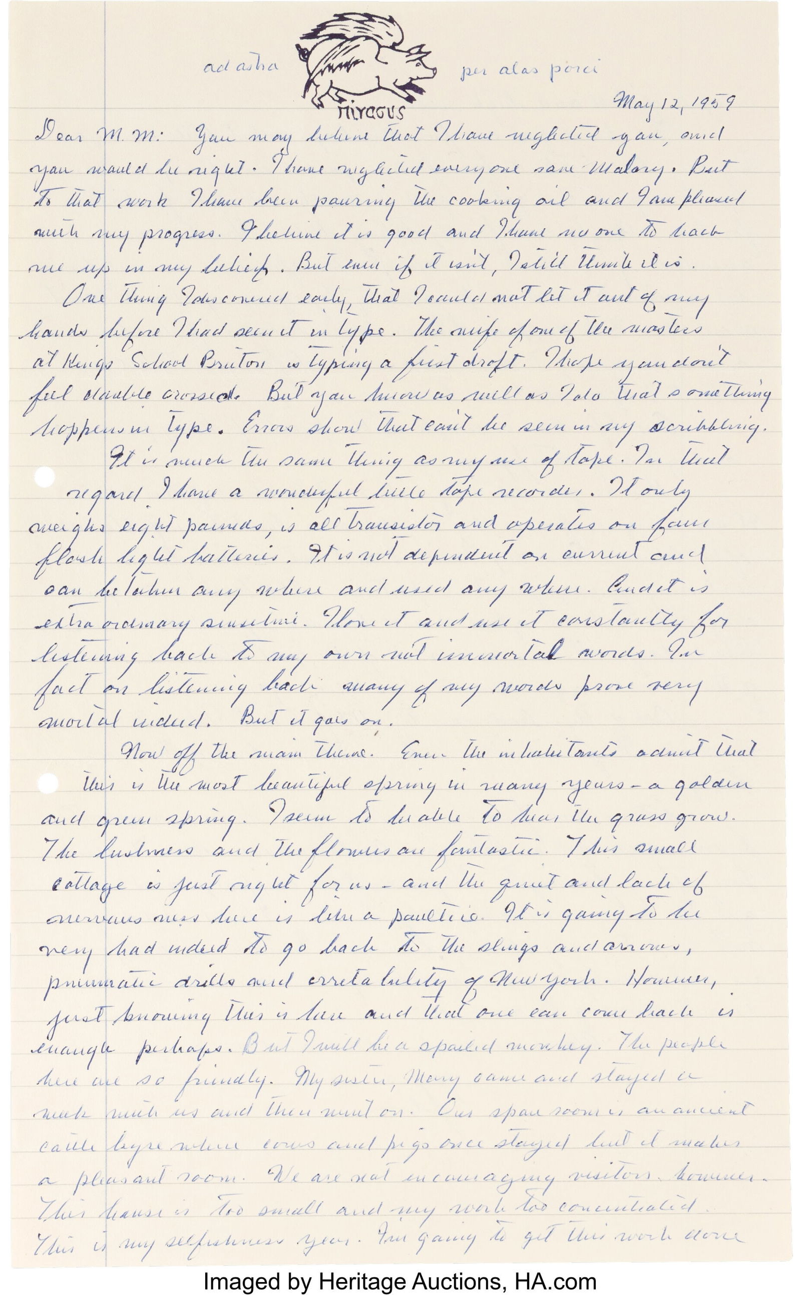 John Steinbeck Autograph Letter Signed. Two page (1 of 2)