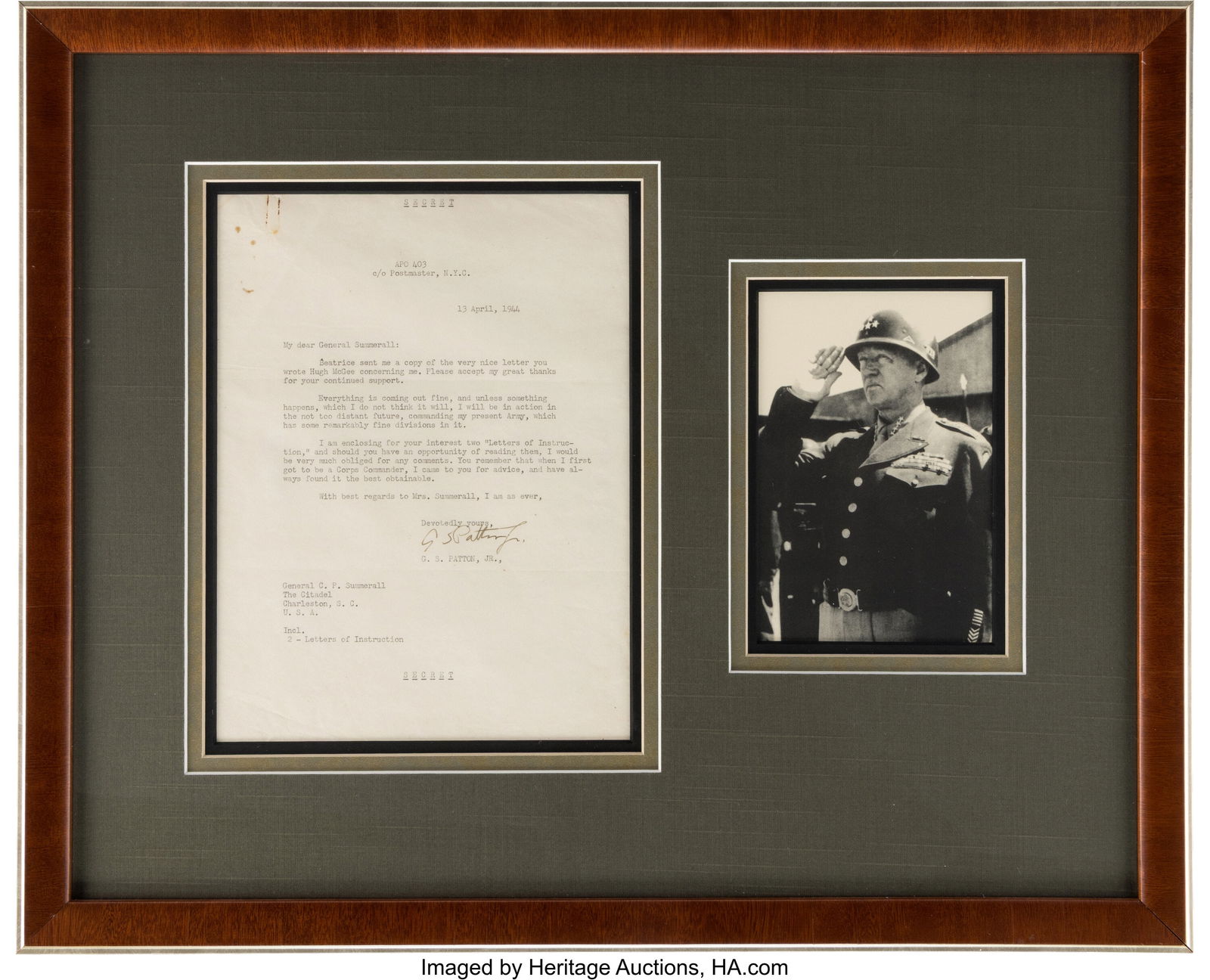 George S. Patton Typed Letter Signed to General (1 of 2)