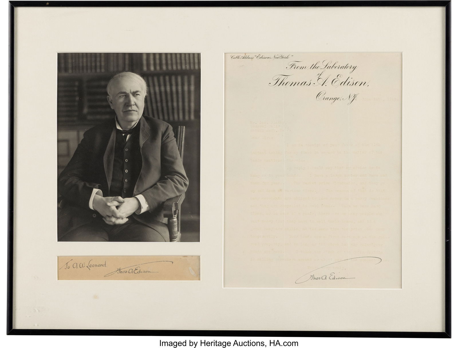 Thomas Edison Typed Letter Signed, Framed with A (1 of 1)