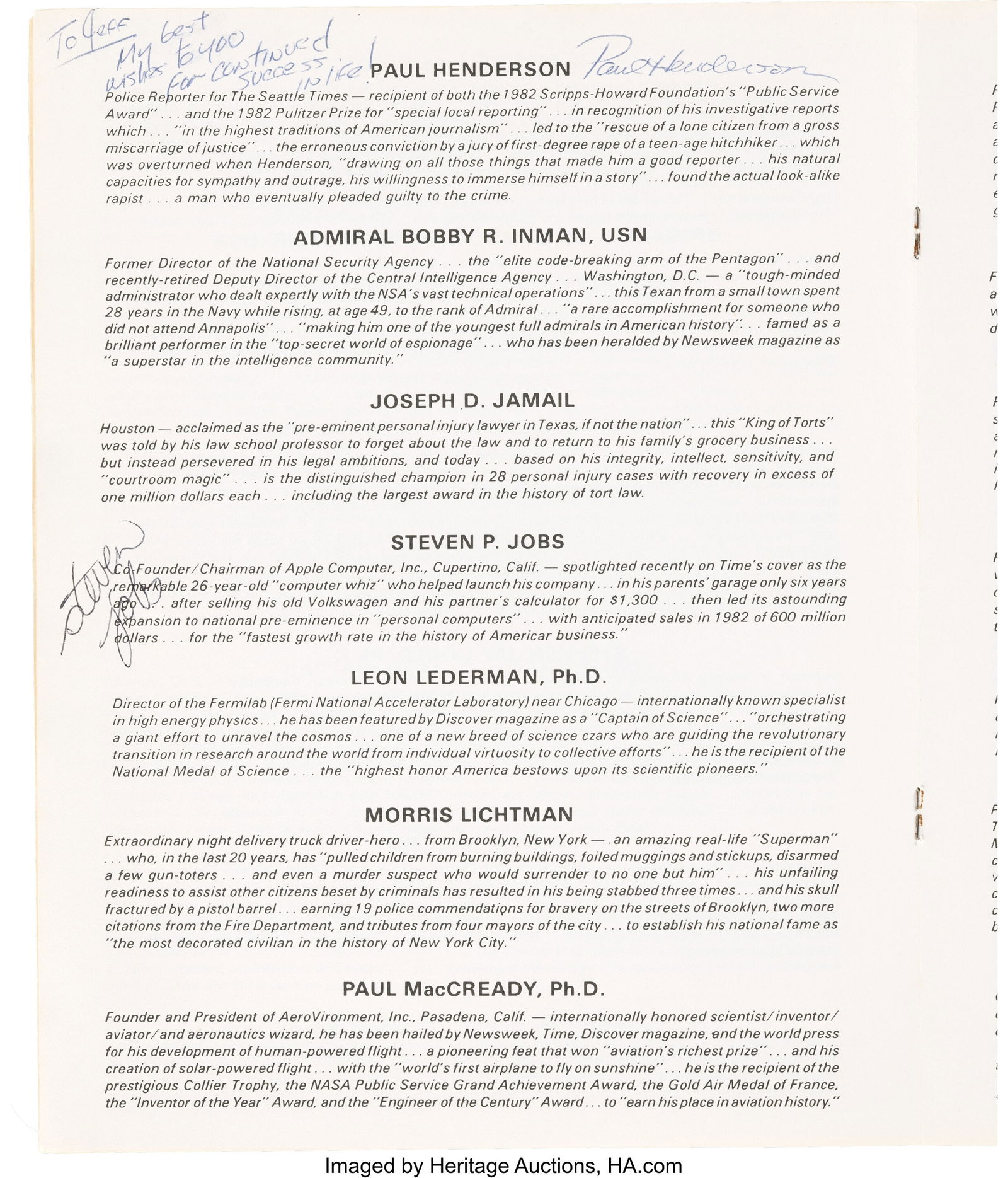 Steve Jobs Signed Program with Additional Signat (1 of 3)