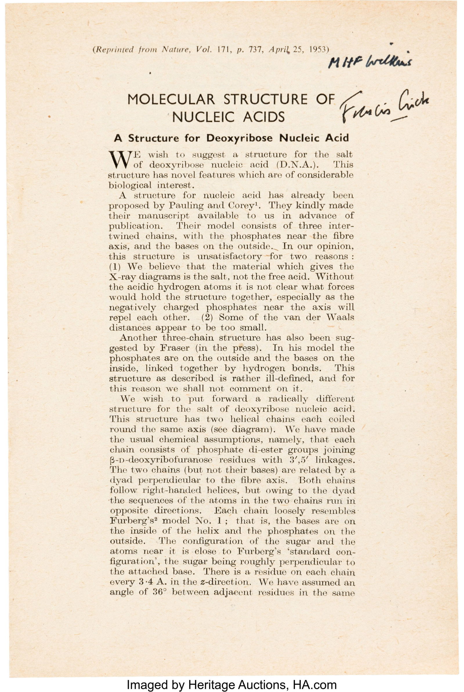 J. D. Watson and F. D. H. Crick, et. al (1 of 3)
