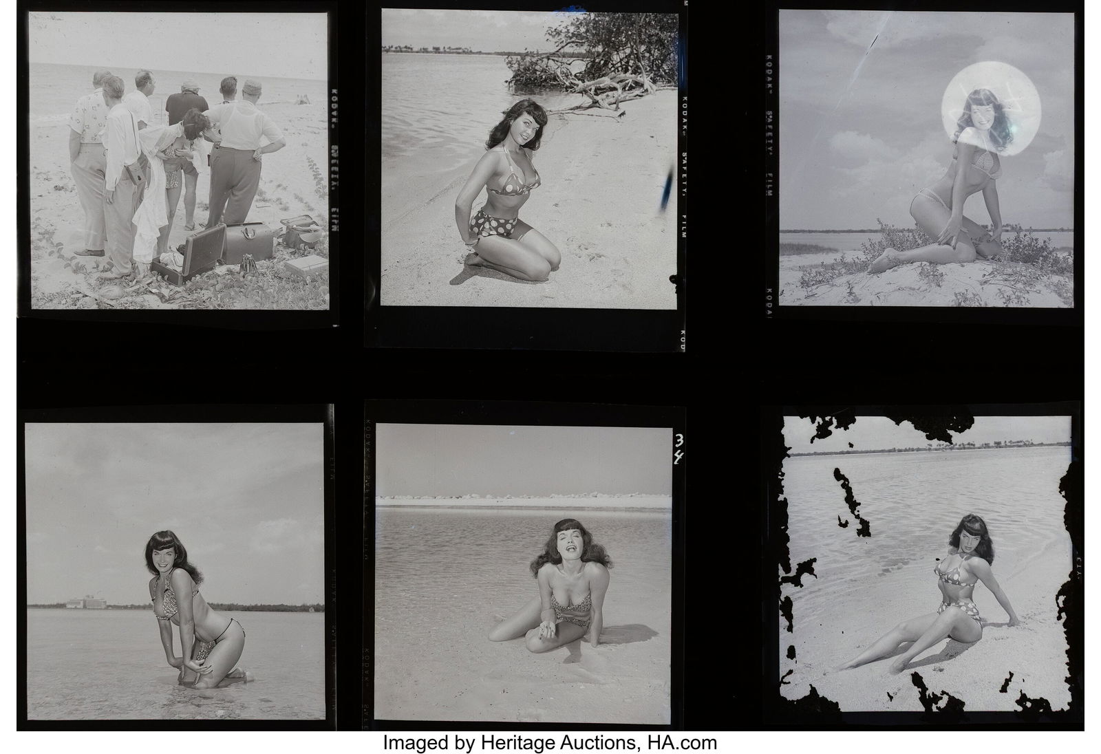 Bunny Yeager (American, 1929-2014) Bettie Page i: Bunny Yeager (American, 1929-2014) Bettie Page in Polka Dot and Animal Print Bikinis (6 works), 1950s Kodak Film negatives 2-1/2 x 2-1/2 inches (6.3
