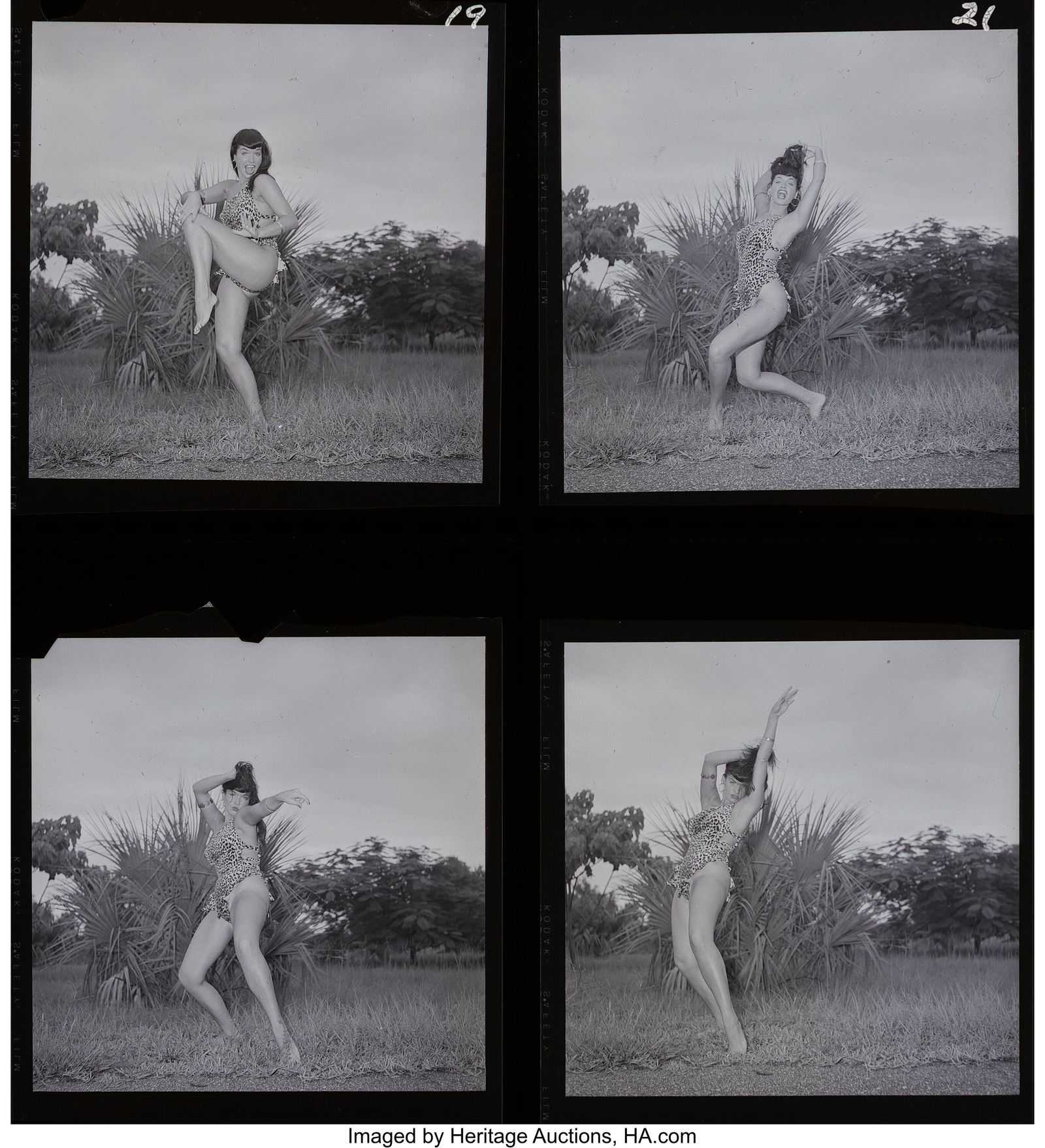 Bunny Yeager (American, 1929-2014) Jungle Bettie: Bunny Yeager (American, 1929-2014) Jungle Bettie Page Dancing (4 works), 1950s Kodak Film negatives 2-1/2 x 2-1/2 inches (6.3 x 6.3 cm)