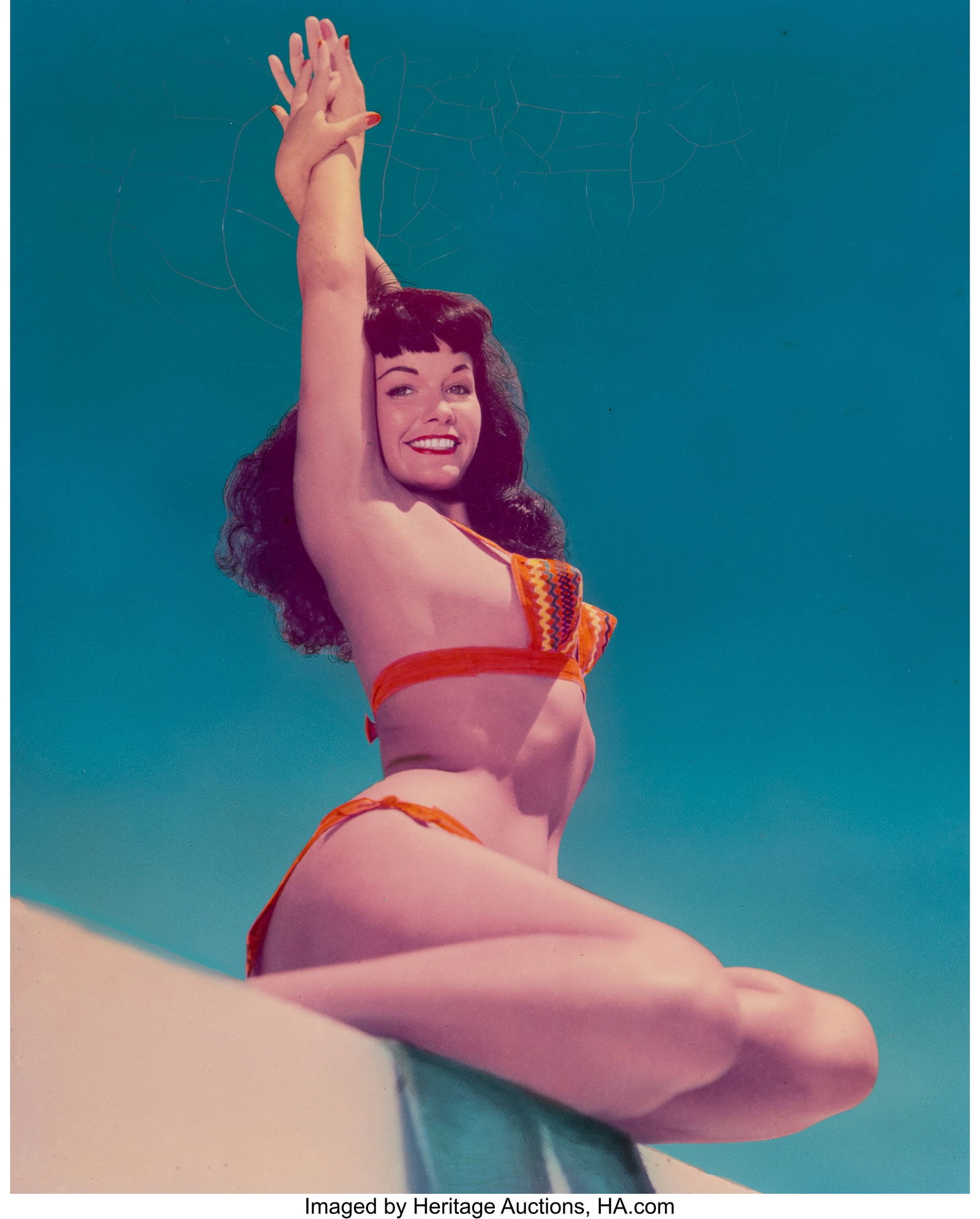 Bunny Yeager (American, 1929-2014) Bettie Page,: Bunny Yeager (American, 1929-2014) Bettie Page, circa 1954 Unique hand colored dye coupler print 14 x 11 inches (35.6 x 27.9 cm) (image/sheet&rpa