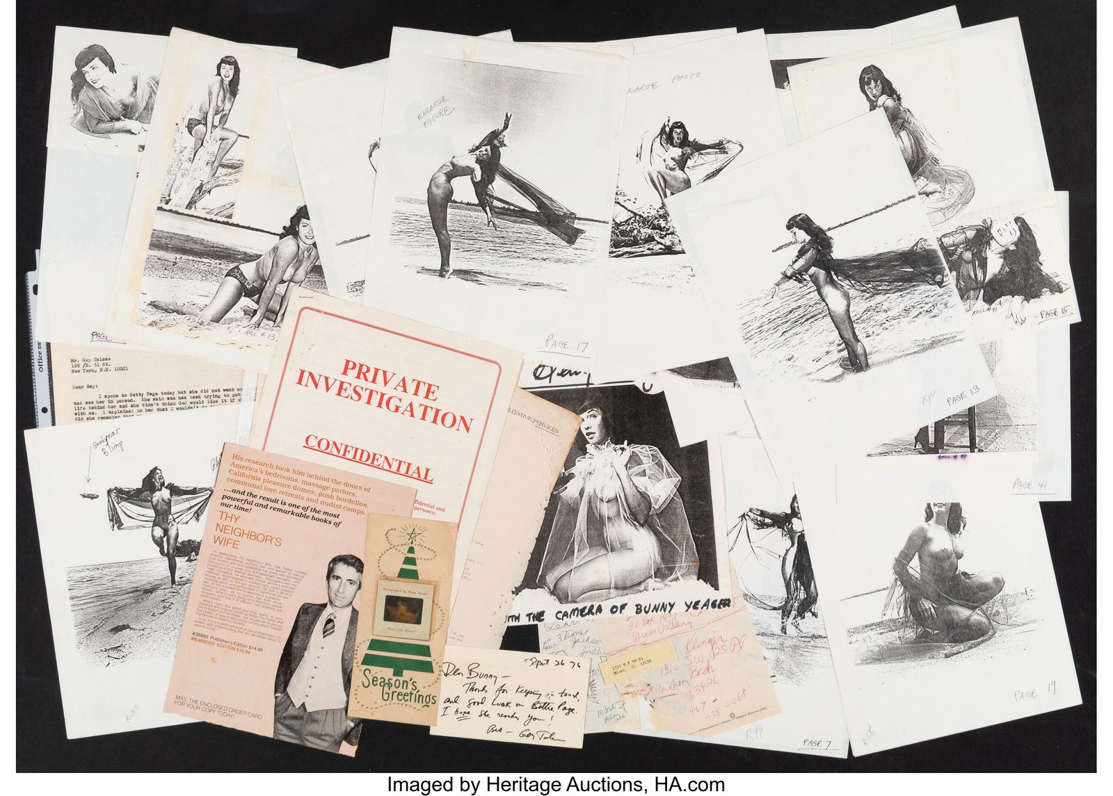 Material related to the book concept of "Seeing: Material related to the book concept of "Seeing Through Betty Page, with the Camera of Bunny Yeager" by Gay Talese 11-1/2 x 8 inches (29.2 x 20.3 cm) (sheets&rpa