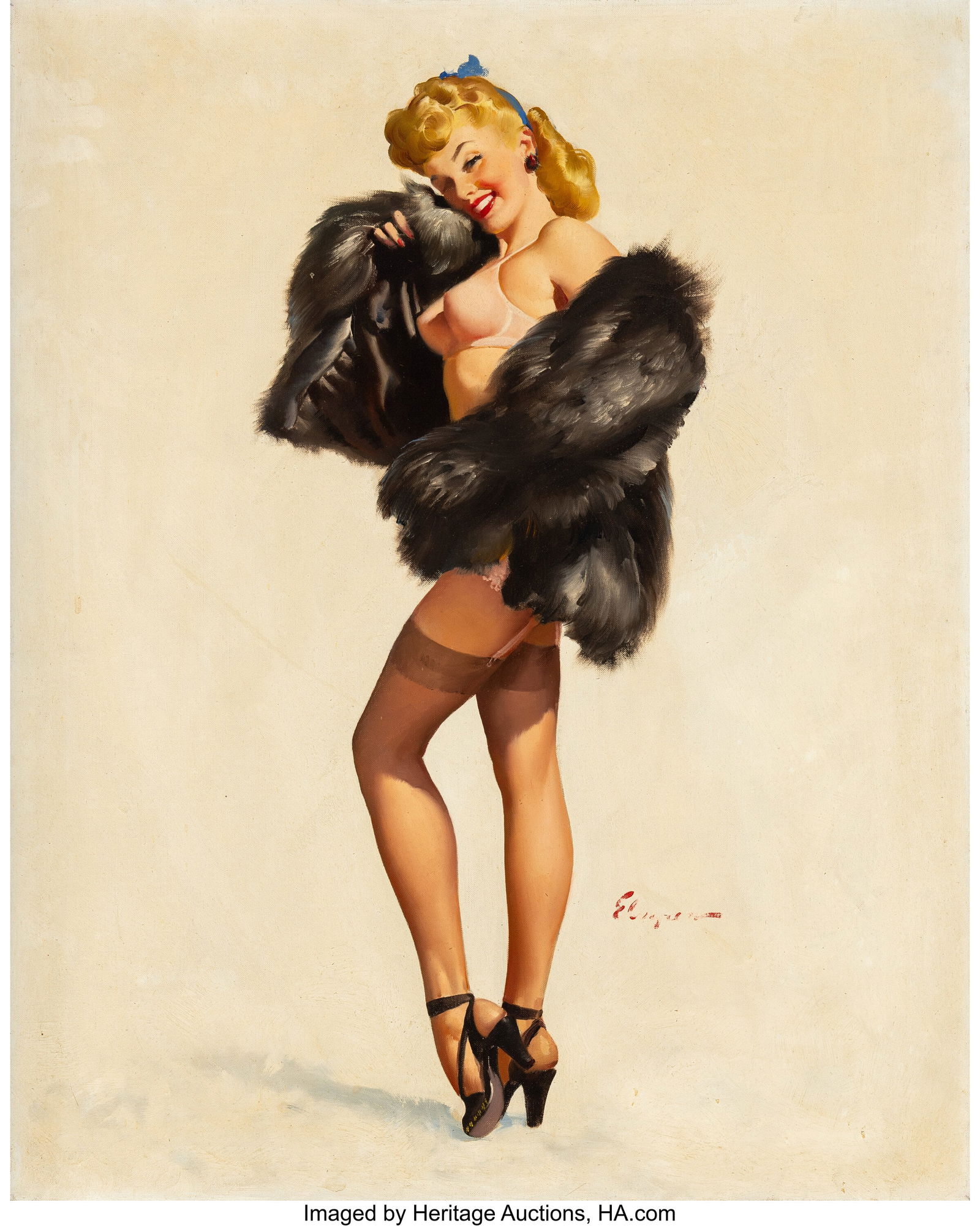 Gil Elvgren (American, 1914-1980) This is the Sk: Gil Elvgren (American, 1914-1980) This is the Skin I Love to Touch, 1948 Oil on canvas 30 x 24 inches (76.2 x 61.0 cm) Signed lower right: Elvgren P