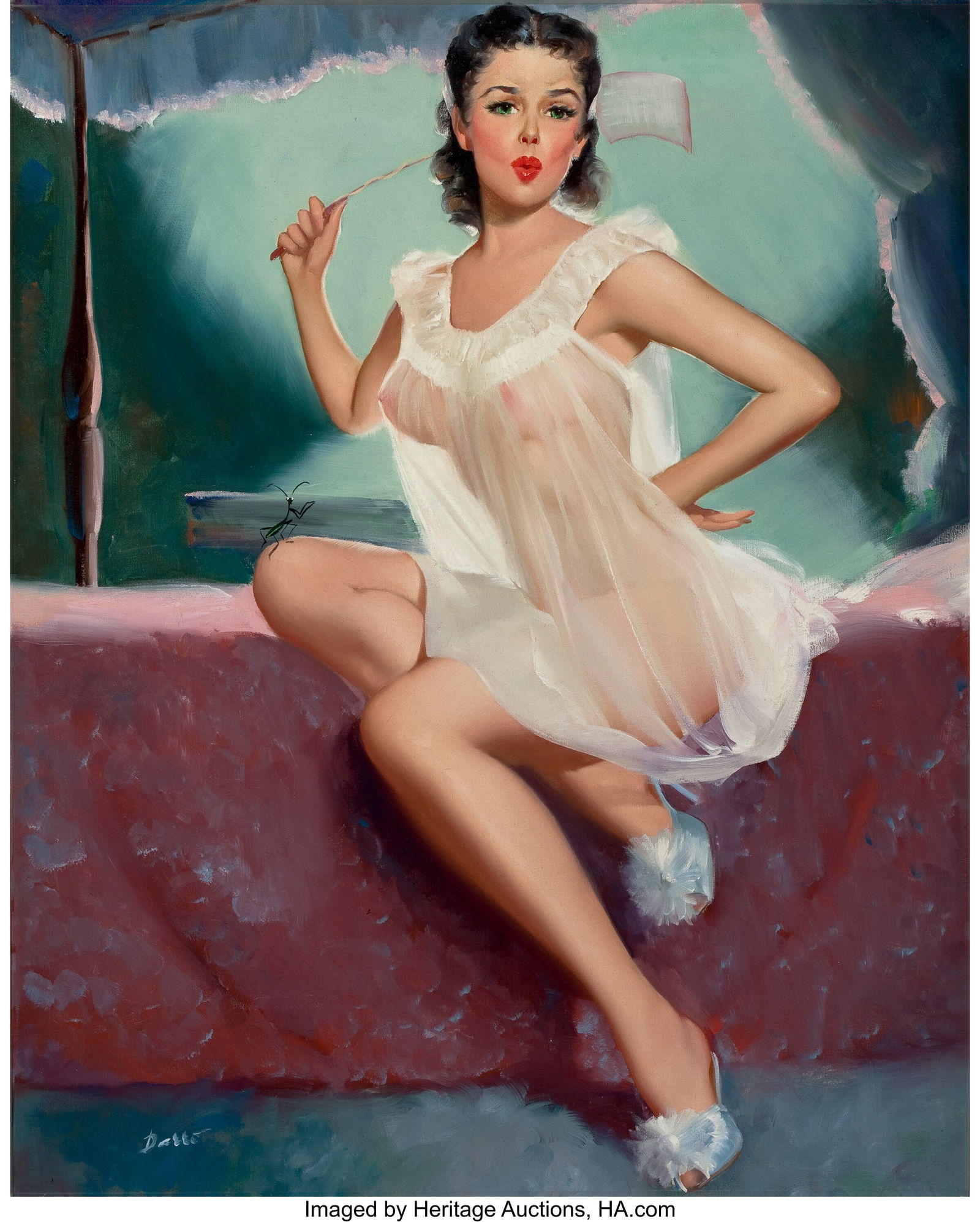 Peter Darro (American, 1917-1997) A Sweet Neglig: Peter Darro (American, 1917-1997) A Sweet Negligee Oil on canvas 30 x 24 inches (76.2 x 61.0 cm) Signed lower left: Darro Peter Darro, often known f