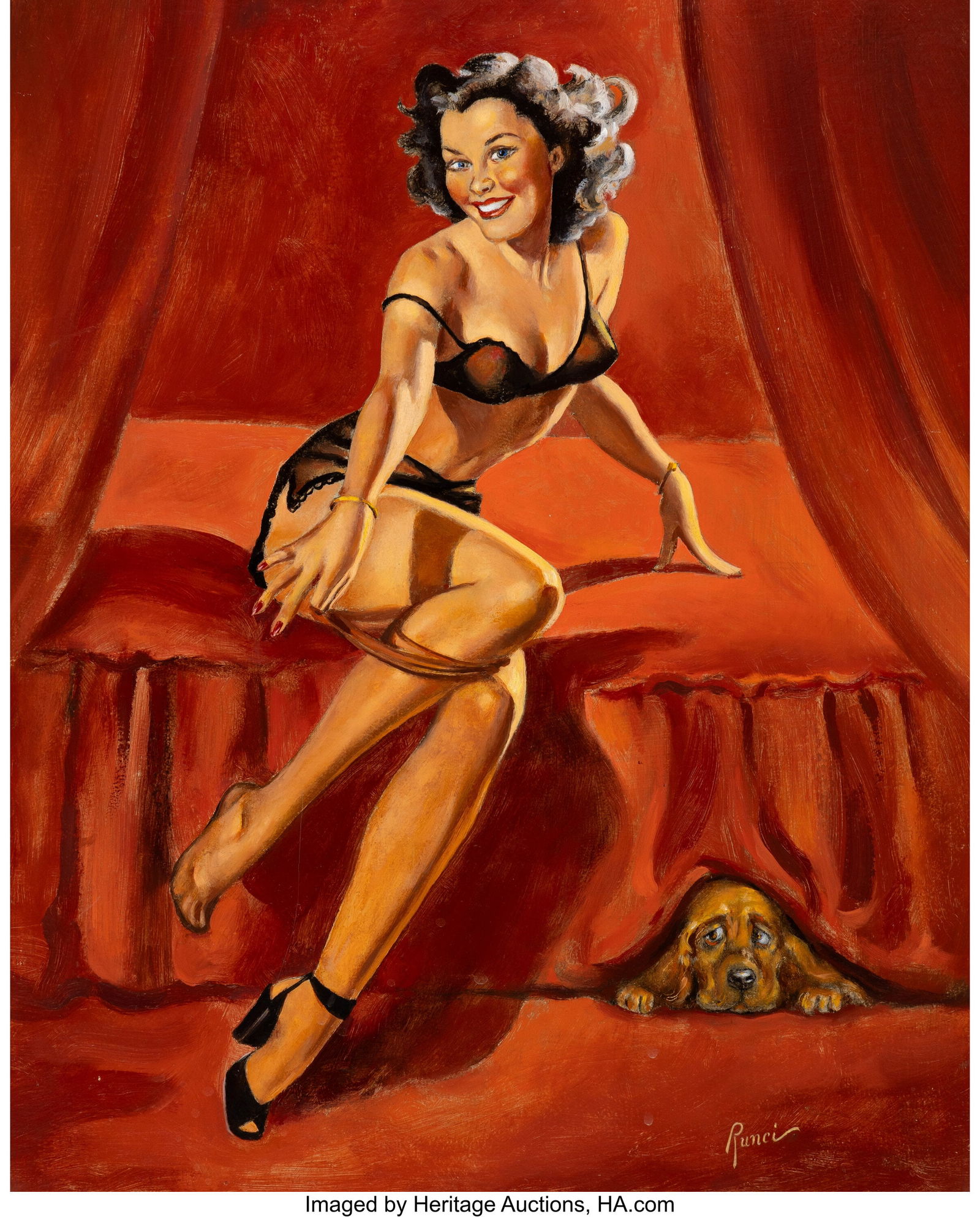 Edward Runci (American, 1921-1986) I'm Not Shy,: Edward Runci (American, 1921-1986) I'm Not Shy, I'm just Retiring Oil on board 20 x 16 inches (50.8 x 40.6 cm) Signed lower right: Runci The present