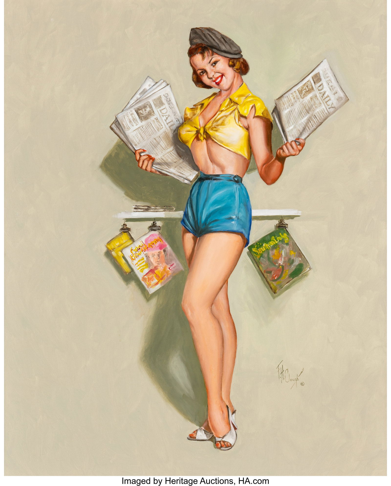 Forrest H. Clough (American, 1910-1985) Daily He: Forrest H. Clough (American, 1910-1985) Daily Herald Oil on canvas 30 x 24 inches (76.2 x 61.0 cm) Signed lower right: F.H. Clough &c