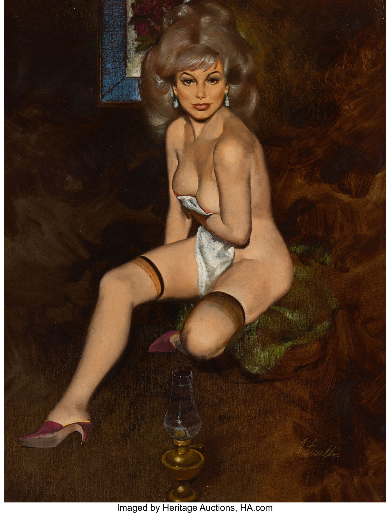 Fritz Willis (American, 1907-1979) Nude with Oil: Fritz Willis (American, 1907-1979) Nude with Oil Lamp Oil on canvas 24 x 18 inches (61.0 x 45.7 cm) Signed lower right: Fritz Willis PROVENANCE: Pre