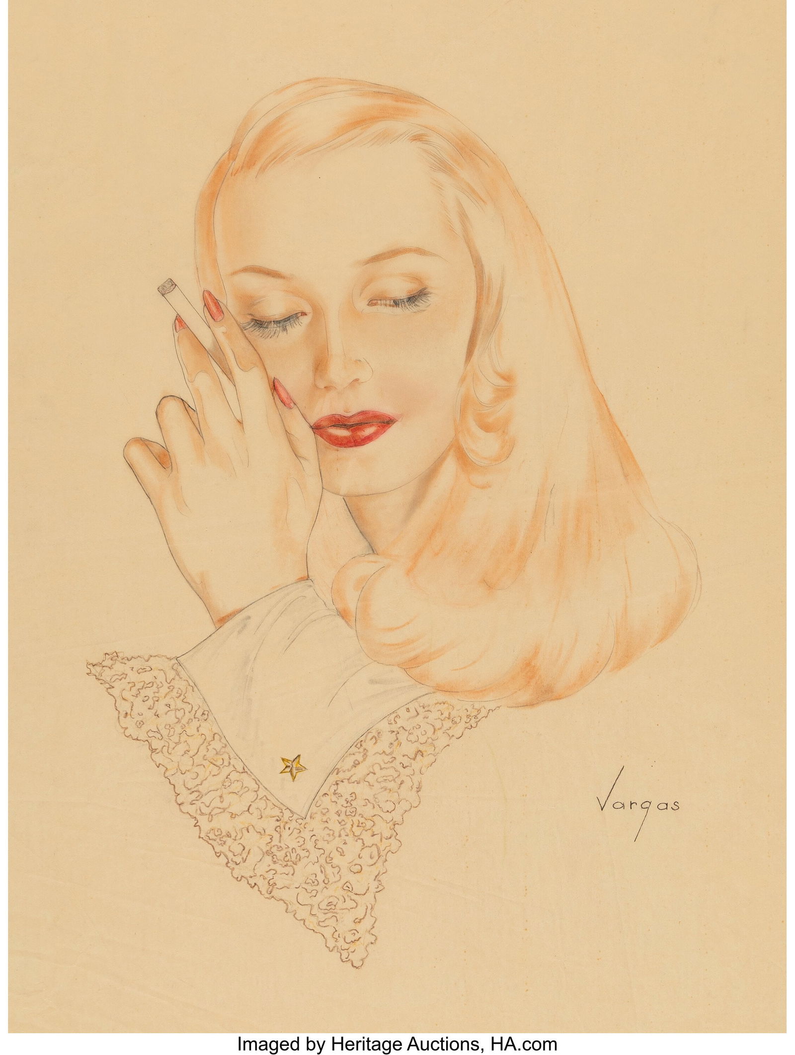 Alberto Vargas (Peruvian/American, 1896-1982) Ca: Alberto Vargas (Peruvian/American, 1896-1982) Carole Lombard, Esquire study, 1942 Pencil and watercolor on tracing paper 28 x 20 inches (71.1 x 50.8