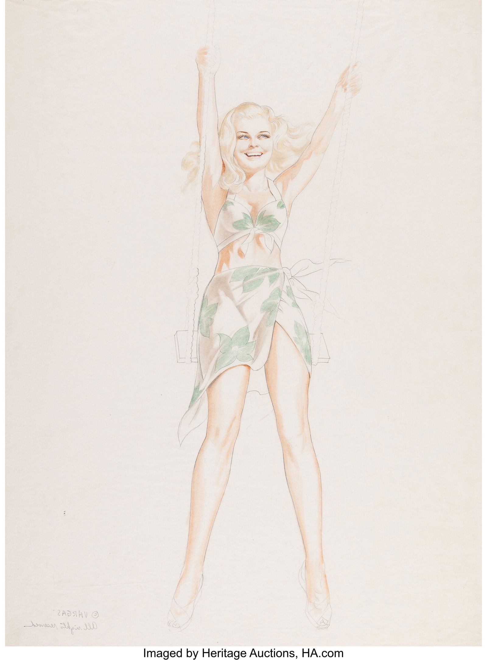 Alberto Vargas (Peruvian/American, 1896-1982) Sw: Alberto Vargas (Peruvian/American, 1896-1982) Swinging Summer, Esquire study Mixed media on tracing paper 25-3/4 x 19-3/4 inches (65.4 x 50.2 cm&rp