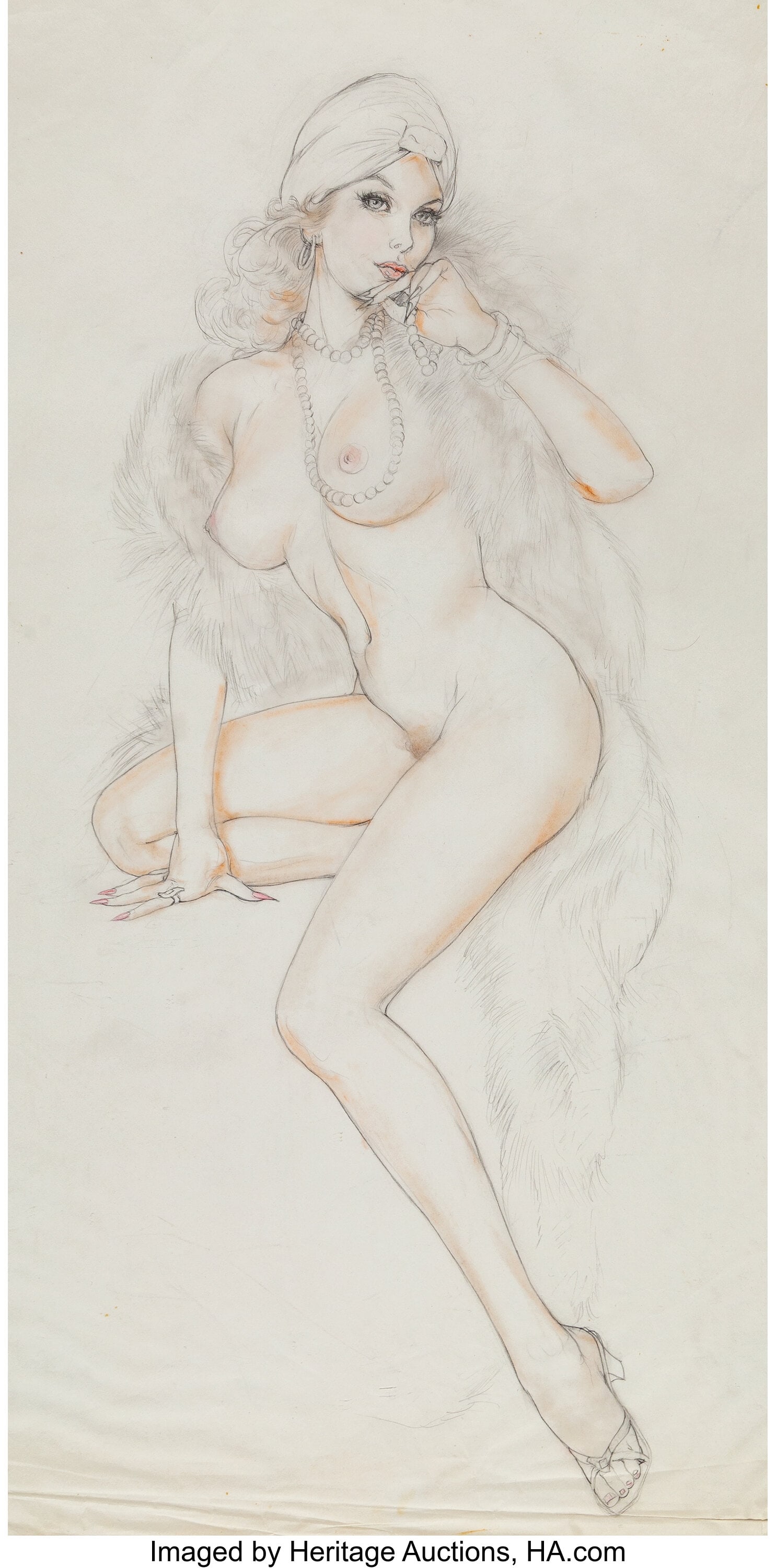 Alberto Vargas (Peruvian/American, 1896-1982) Va: Alberto Vargas (Peruvian/American, 1896-1982) Vargas Girl, Playboy study, July 1974 Pencil and watercolor on paper 29-1/2 x 20 inches (74.9 x 50.