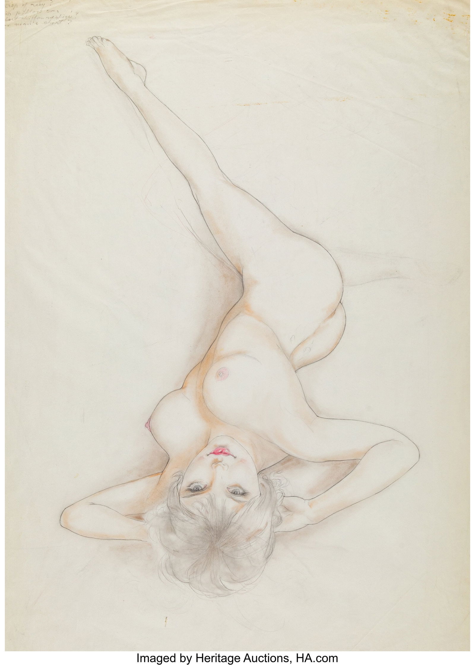 Alberto Vargas (Peruvian/American, 1896-1982) Po: Alberto Vargas (Peruvian/American, 1896-1982) Poised Nude Pencil and watercolor on tracing paper 20 x 29 inches (50.8 x 73.7 cm) (sheet) Not signe