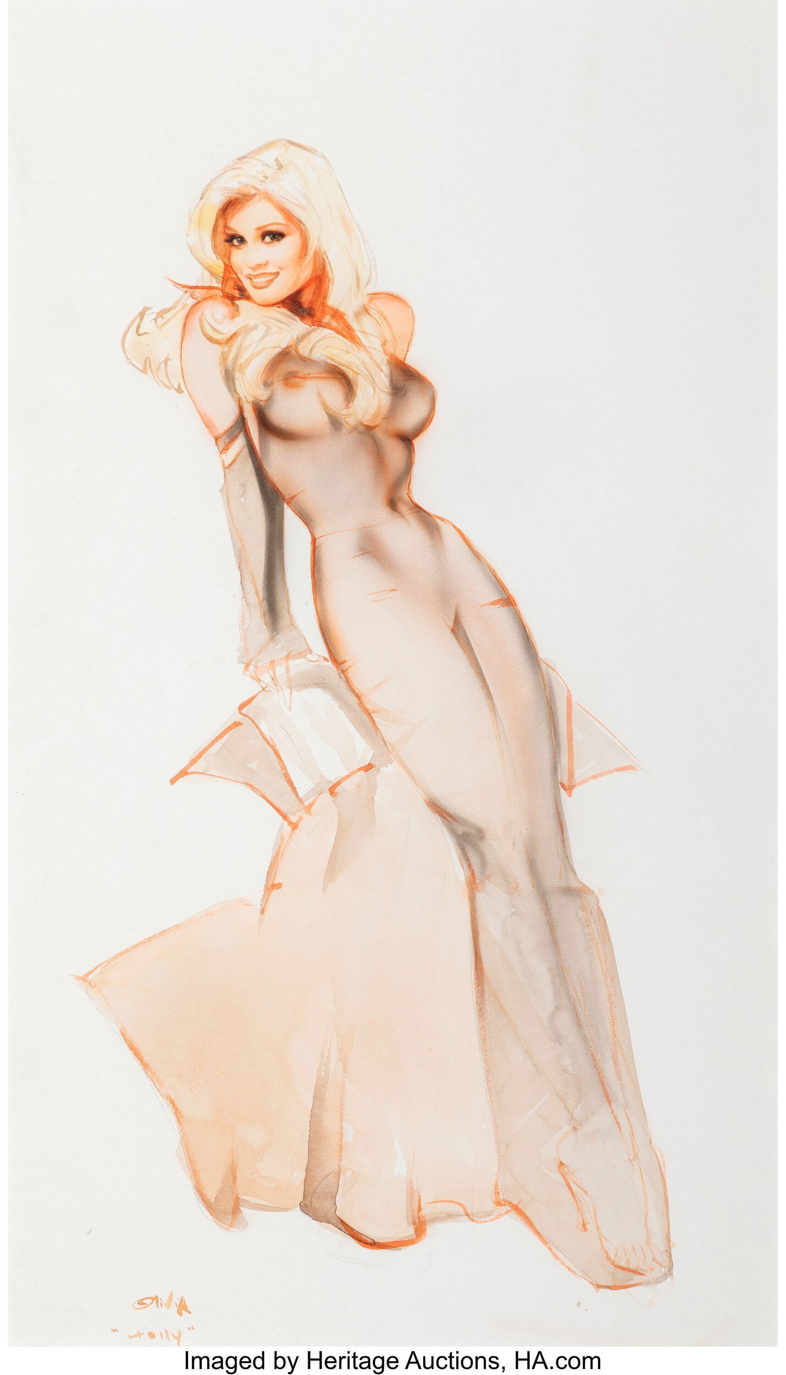 Olivia De Berardinis (American, b. 1948) Holly M: Olivia De Berardinis (American, b. 1948) Holly Madison study Watercolor on board 20 x 11-1/2 inches (50.8 x 29.2 cm) (sight) Signed and tit