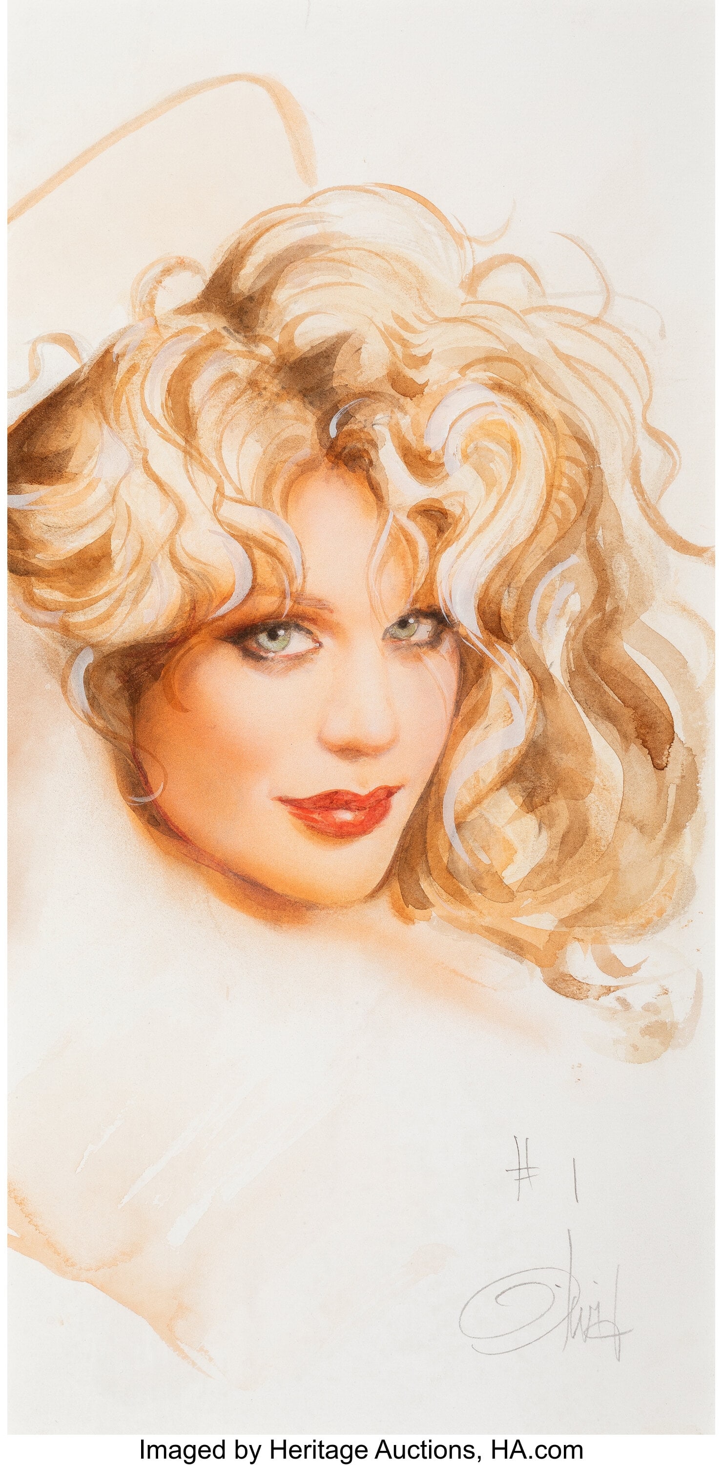 Olivia De Berardinis (American, b. 1948) Courtne: Olivia De Berardinis (American, b. 1948) Courtney Love study Watercolor on board 12-1/4 x 6 inches (31.1 x 15.2 cm) (sight) Signed lower ri