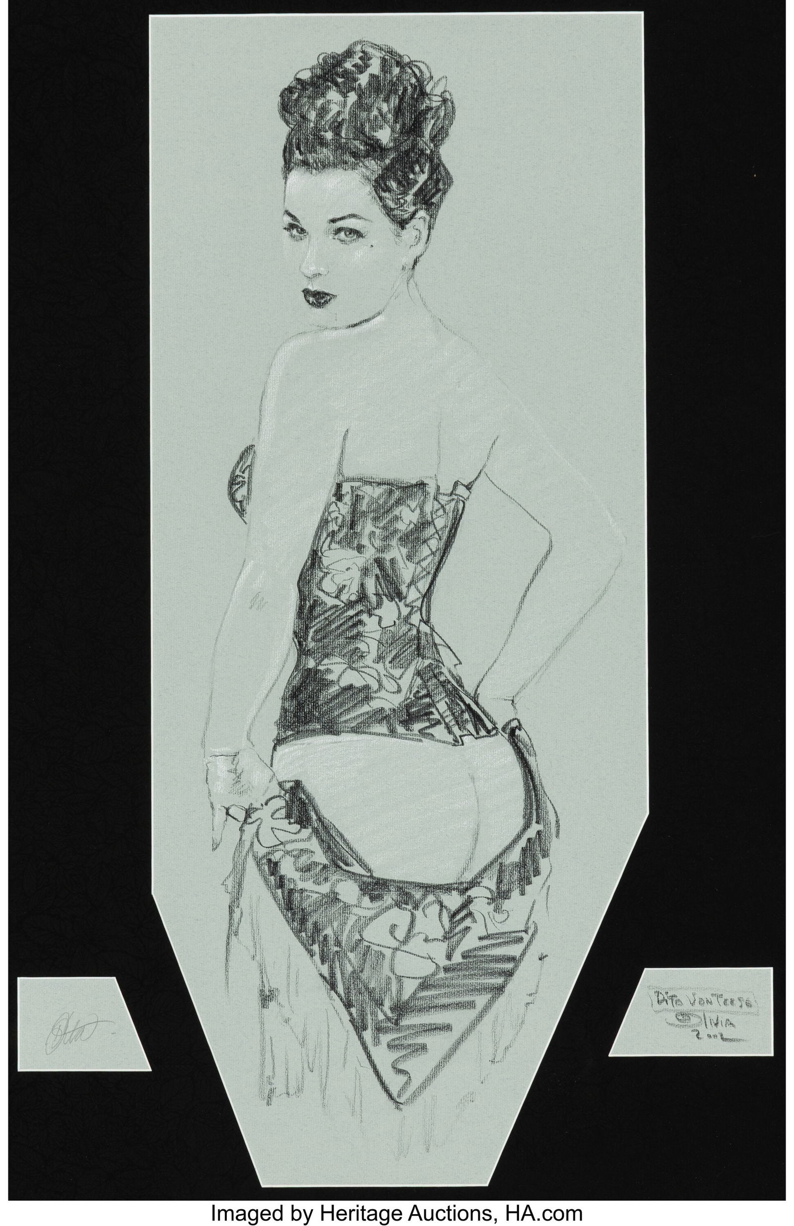 Olivia De Berardinis (American, b. 1948) Dita Vo: Olivia De Berardinis (American, b. 1948) Dita Von Teese, 2002 Pencil and pastel on paper 26 x 11 inches (66.0 x 27.9 cm) Signed, dated,