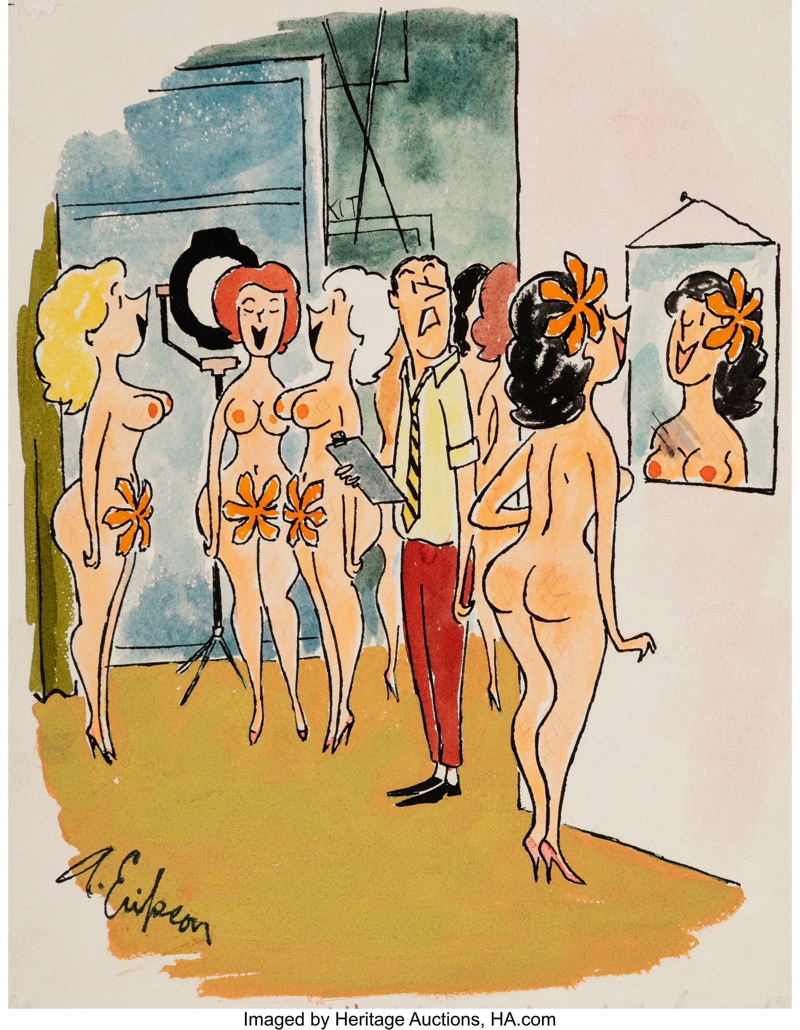 Alden Erikson (American, 20th Century) Put That: Alden Erikson (American, 20th Century) Put That Flower Where It Belongs, Playboy cartoon, January 1962 Watercolor and ink on board 11 x 9 inches (27.9 x 22&peri