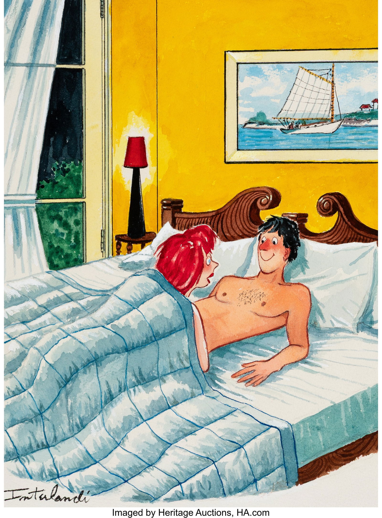 Phil Interlandi (American, 1924-2002) Explain Ag: Phil Interlandi (American, 1924-2002) Explain Again How This Can Help Tennis Elbow?, Playboy cartoon 15 x 11 inches (38.1 x 27.9 cm) Signed lower le