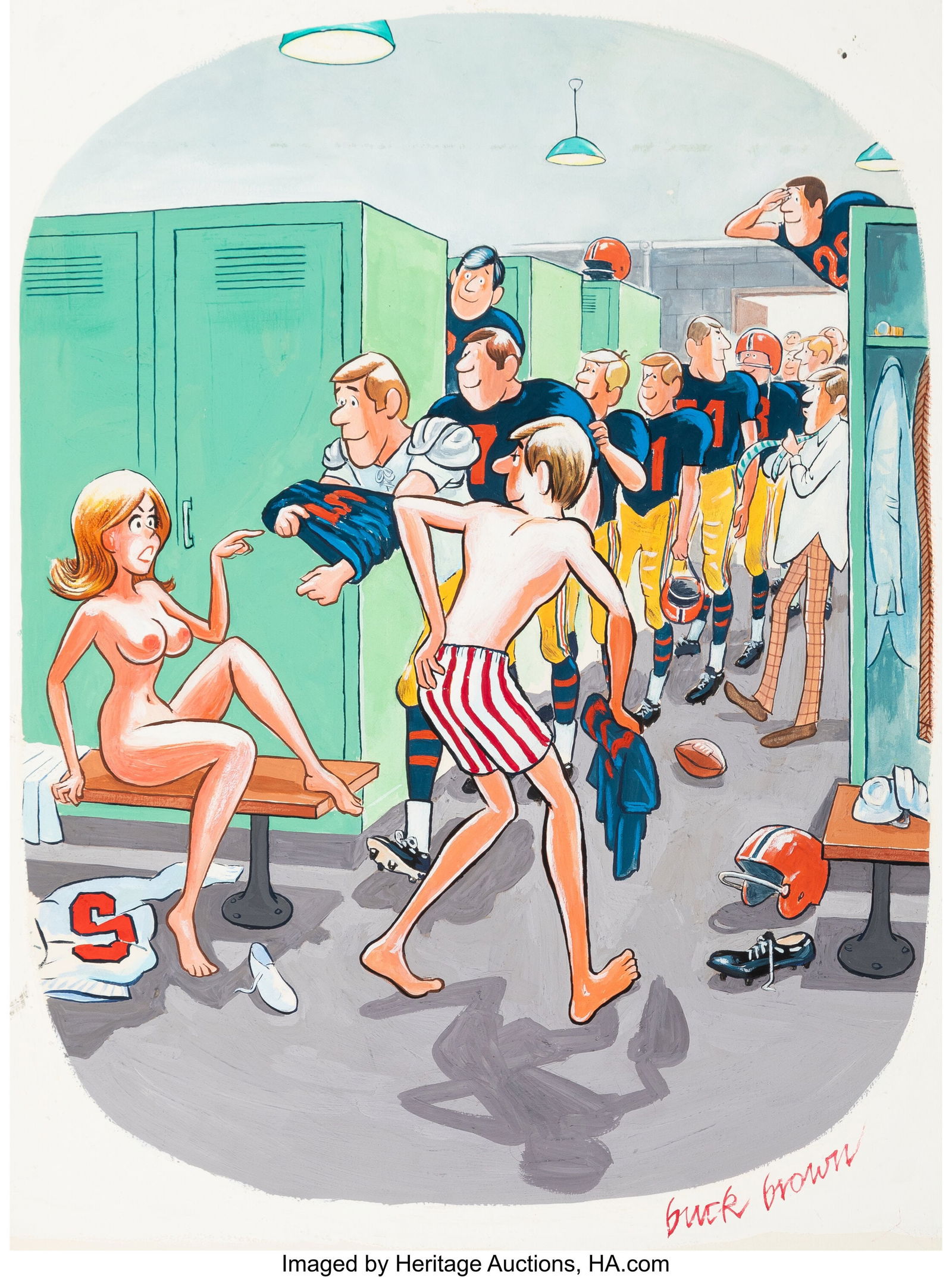 Buck Brown (American, 1936-2007) Don't Any of Yo: Buck Brown (American, 1936-2007) Don't Any of You Leave..., Playboy cartoon, September 1969 Mixed media on board 20 x 15 inches (50.8 x 38&