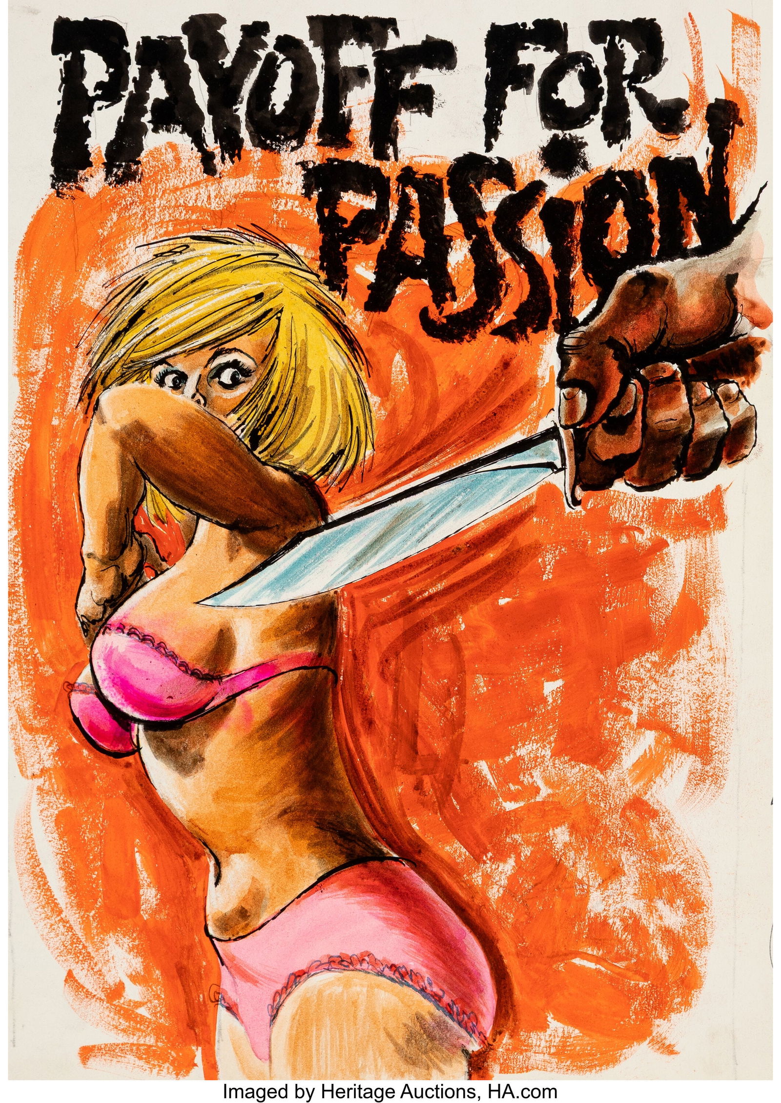 Oscar Liebman (American, 1919-2002) Payoff for P: Oscar Liebman (American, 1919-2002) Payoff for Passion paperback cover, 1964 Watercolor and ink on paper 15 x 11-3/8 inches (38.1 x 28.8 cm) (she