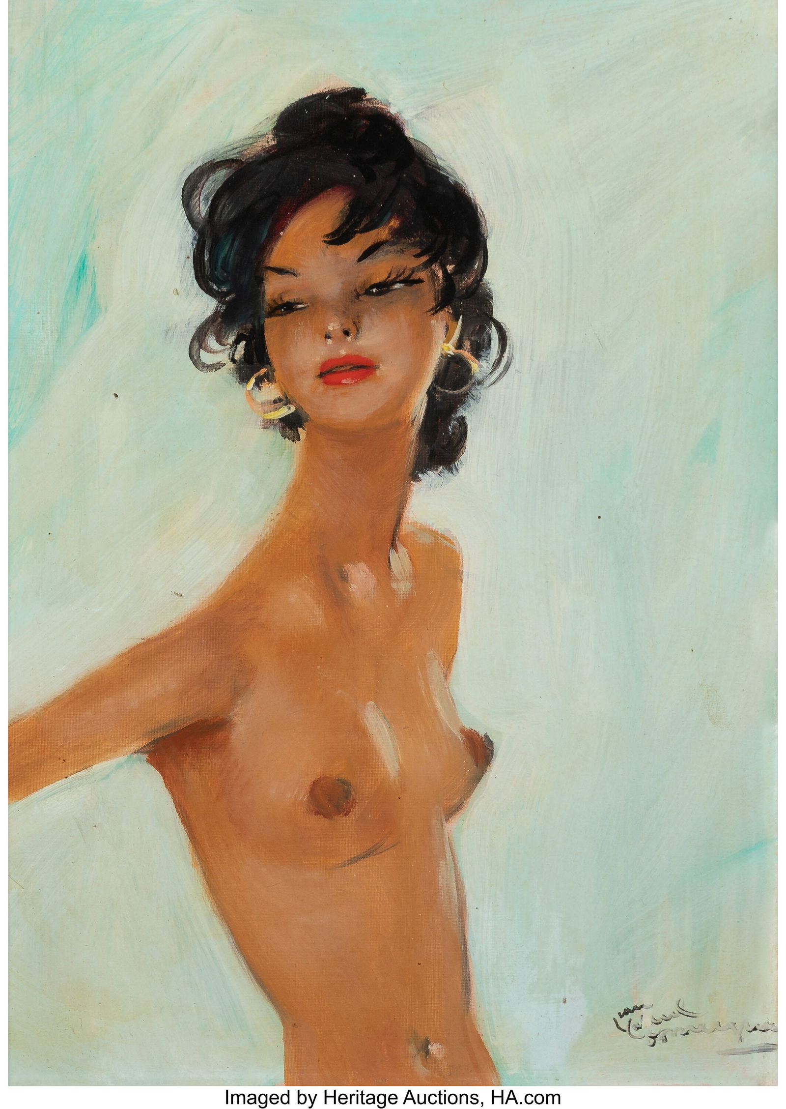 Jean-Gabriel Domergue (French, 1889-1962) Odile,: Jean-Gabriel Domergue (French, 1889-1962) Odile, 1944 Oil on pavatex 12-7/8 x 9-1/2 inches (32.7 x 24.1 cm) Signed lower right: Jean-Gabriel