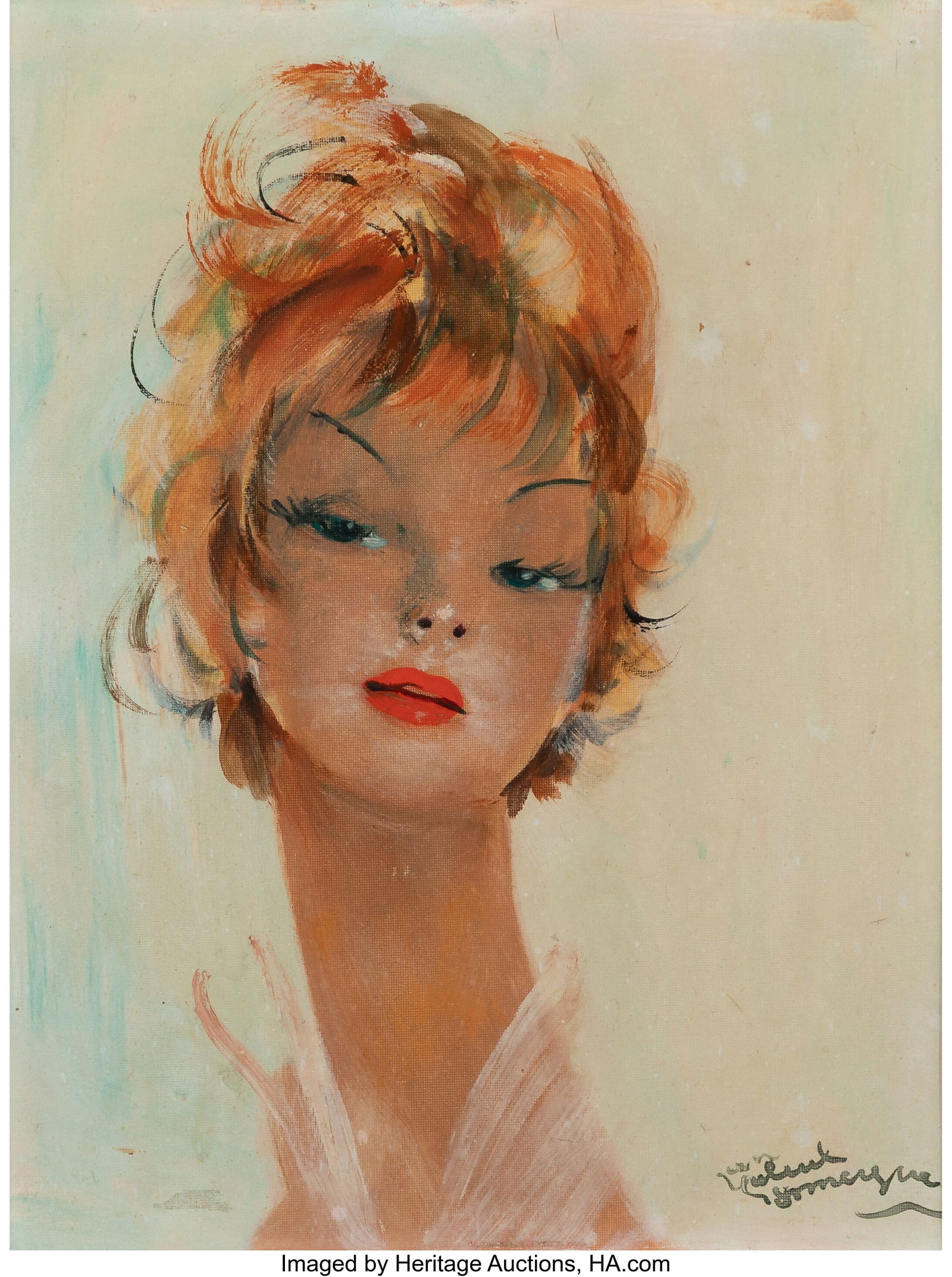 Jean-Gabriel Domergue (French, 1889-1962) Nadia: Jean-Gabriel Domergue (French, 1889-1962) Nadia (Portrait de Femme) Oil on Masonite 9-3/8 x 7-3/8 inches (23.7 x 18.6 cm) Signed lower right&c