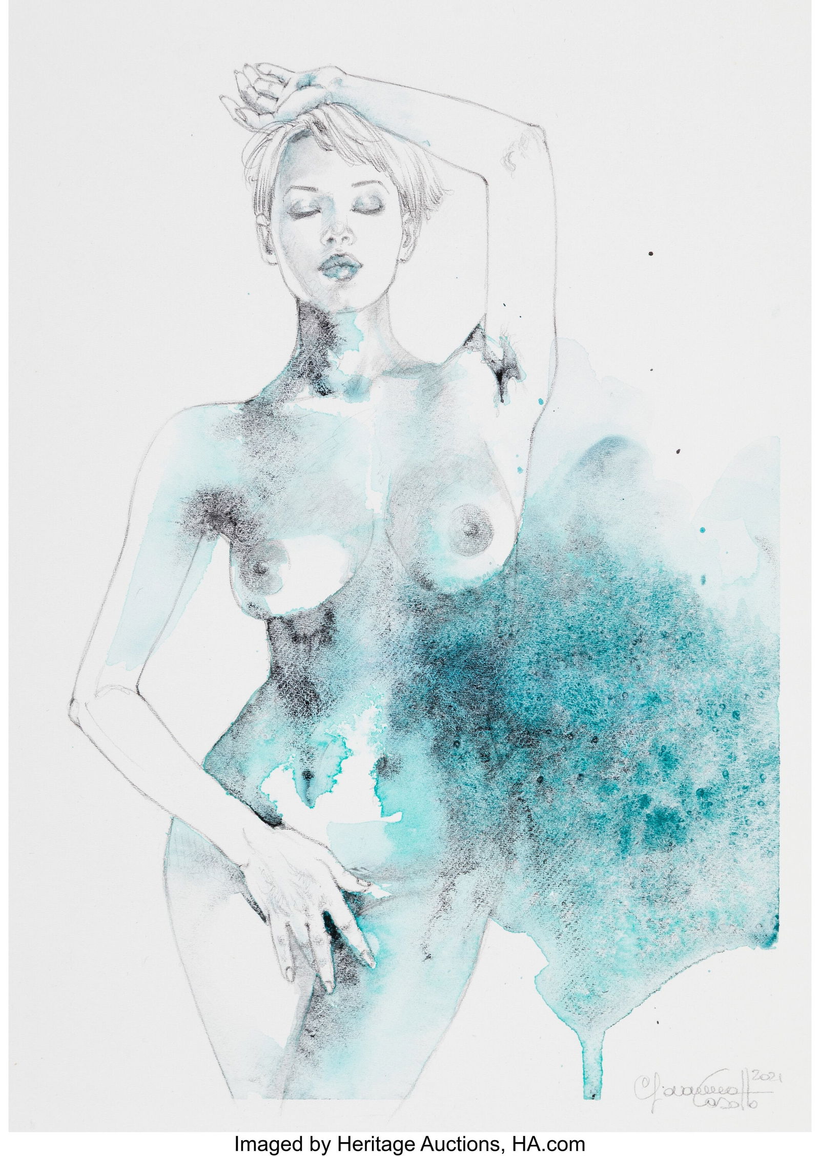 Giovanna Casotto (Italian, 20th Century) Nude Fi: Giovanna Casotto (Italian, 20th Century) Nude Figure, 2021 Watercolor and pencil on paper 11 x 8-1/4 inches (27.9 x 21.0 cm) (sheet) Signed