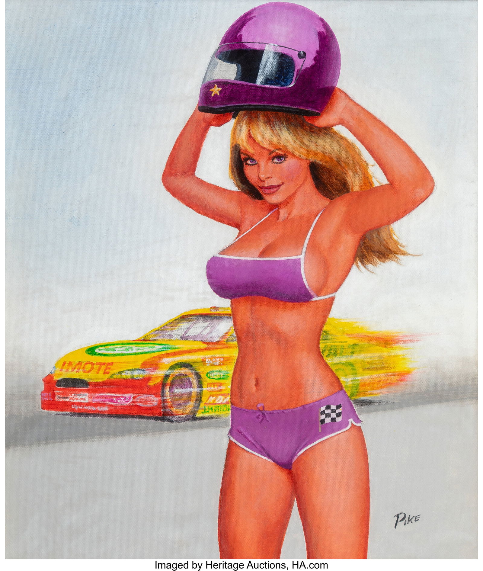 Jay Scott Pike (American, 1924-2015) Nascar Acry: Jay Scott Pike (American, 1924-2015) Nascar Acrylic on canvas 19-1/2 x 15-1/2 inches (49.5 x 39.4 cm) (sight) Signed lower right: PIKE F