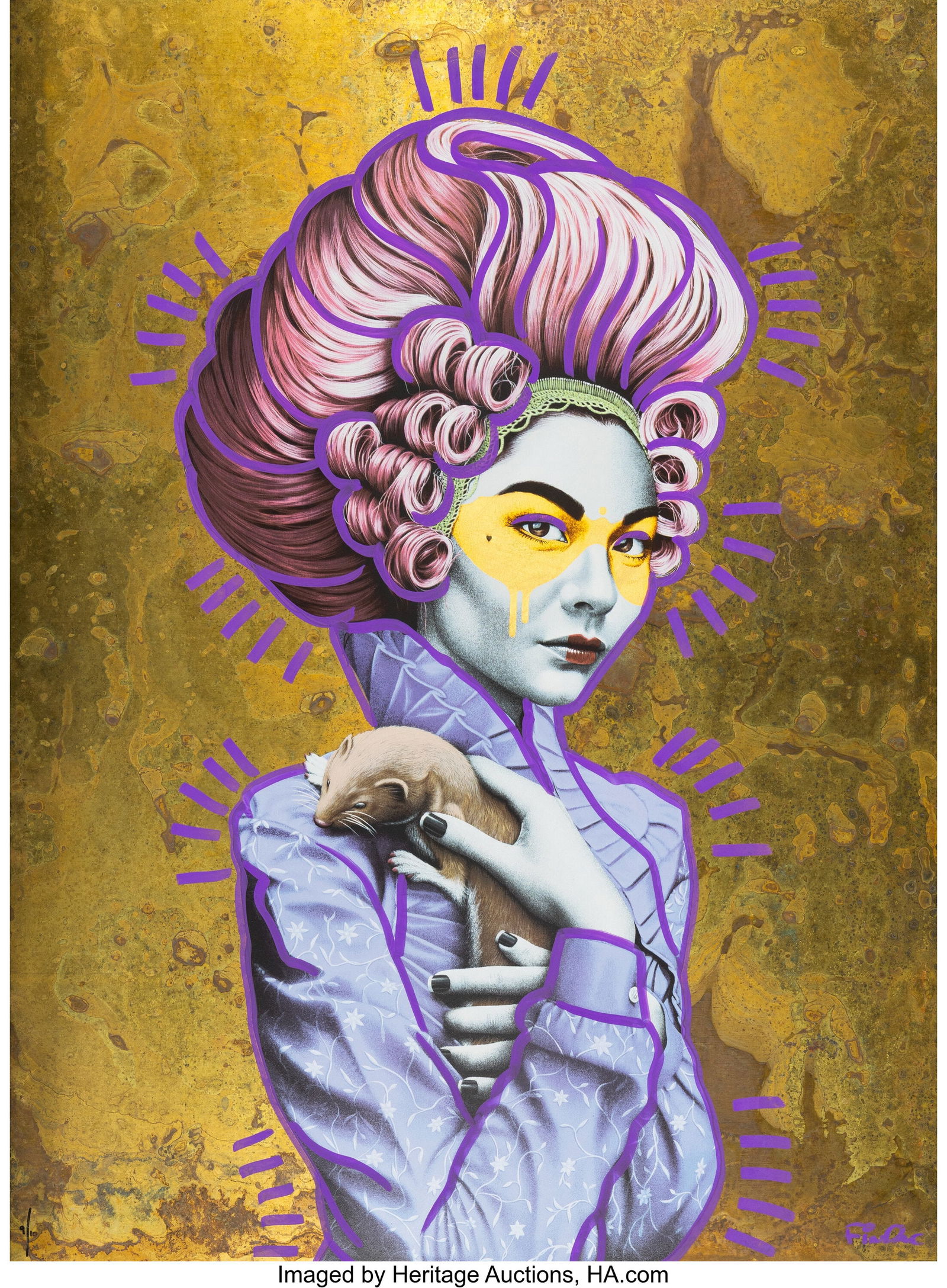 Fin Dac (b. 1967) Tulleries (Brass), 2022 Screen: Fin Dac (b. 1967) Tulleries (Brass), 2022 Screenprint in colors with acrylic on brass panel 33 x 24-1/2 inches (83.8 x 62.2 cm) Ed.