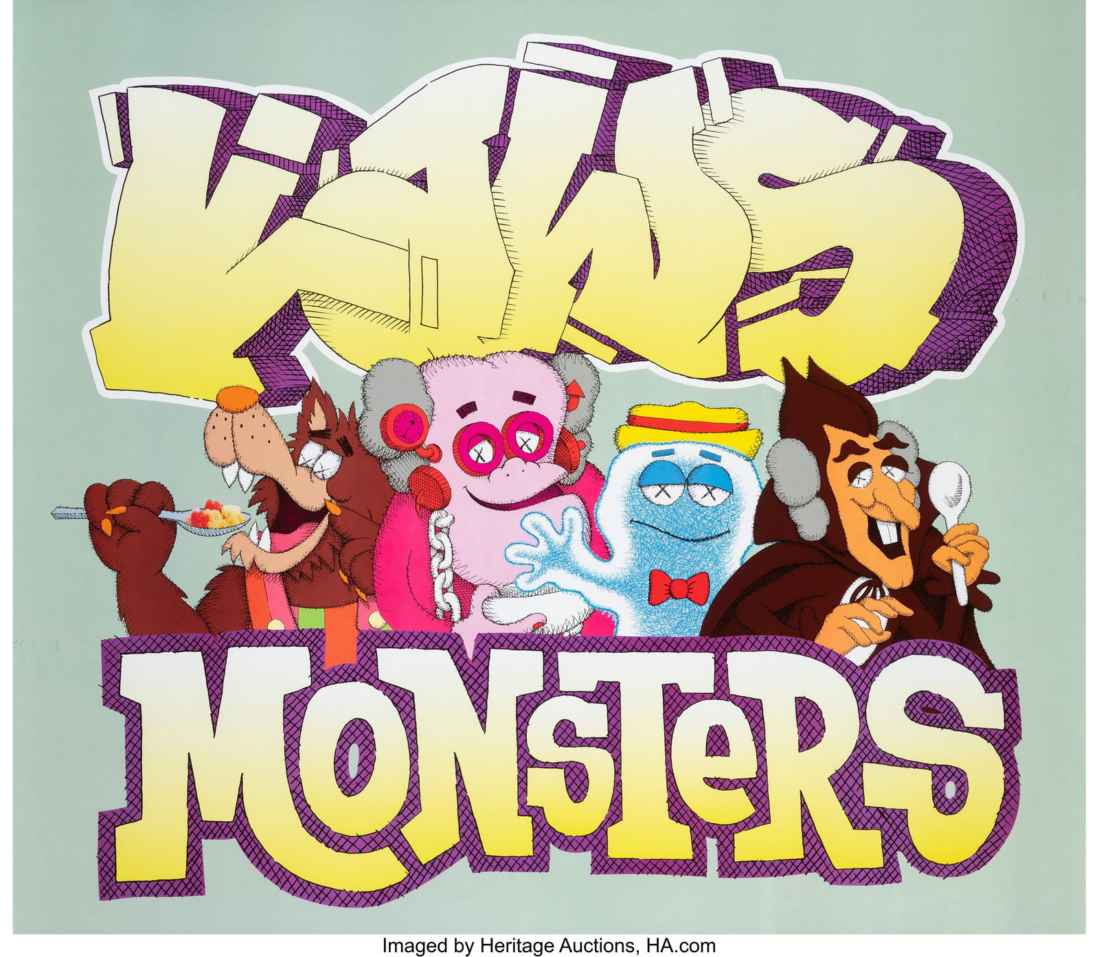 KAWS (b. 1974) Monsters General Mills, exhibitio: KAWS (b. 1974) Monsters General Mills, exhibition poster, 2022 Archival pigment print in color on wove paper 42 x 48 inches (106.7 x 121.9 cm) &lpa