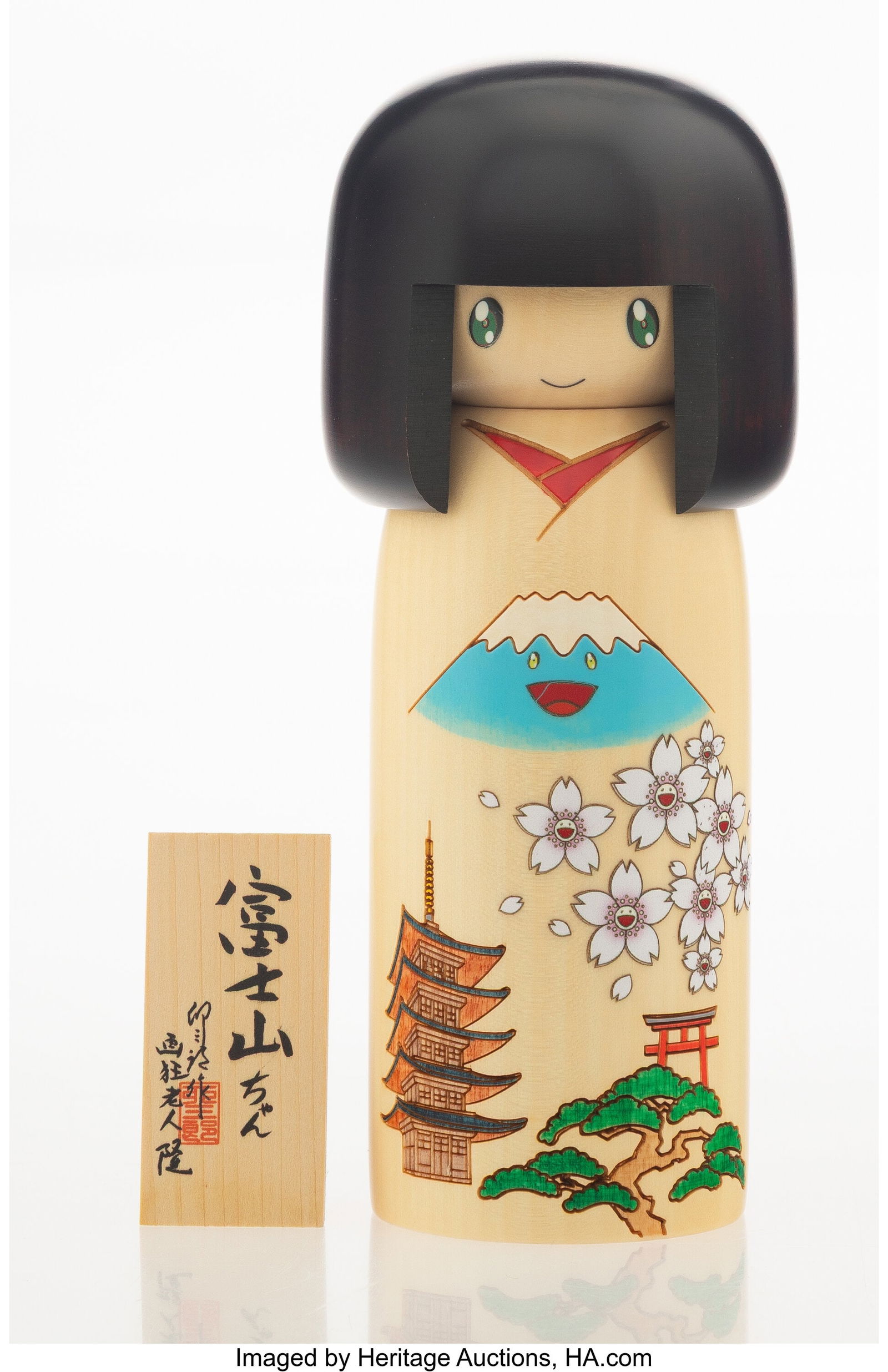 Takashi Murakami (b. 1962) Fujisan-chan Kokeshi: Takashi Murakami (b. 1962) Fujisan-chan Kokeshi Doll, 2020 Painted Japanese Mizuki wood 7 x 3 x 3 inches (17.8 x 7.6 x 7.6 cm) Edition of 1000 Pro