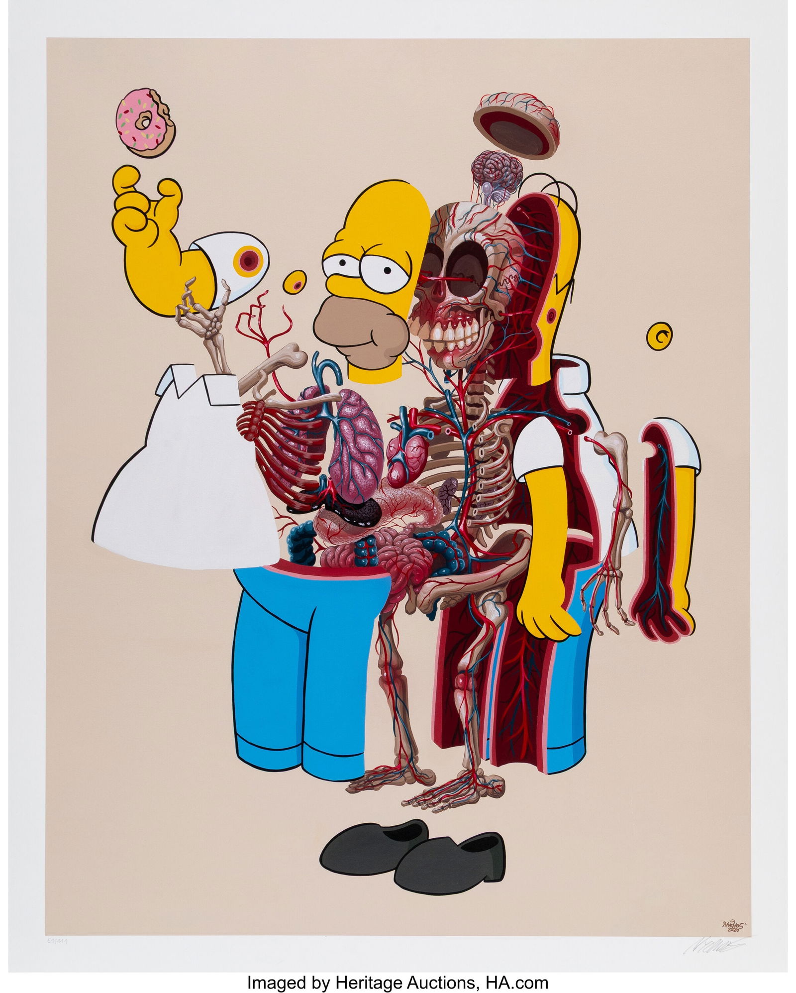 Nychos (b. 1982) Dissection of Homer Simpson, 20: Nychos (b. 1982) Dissection of Homer Simpson, 2020 Screenprint in colors on Fine Art Arches Paper 30 x 24 inches (76.2 x 61.0 cm) (sheet)