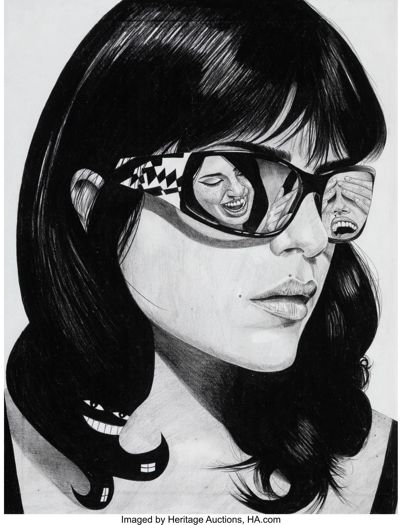 Albert Reyes (20th Century) Hot Shot; Checkered: Albert Reyes (20th Century) Hot Shot; Checkered Glasses (two works) Pencil and acrylic on book covers 8-1/2 x 11 inches (21.6 x 27.9 cm) (sigh