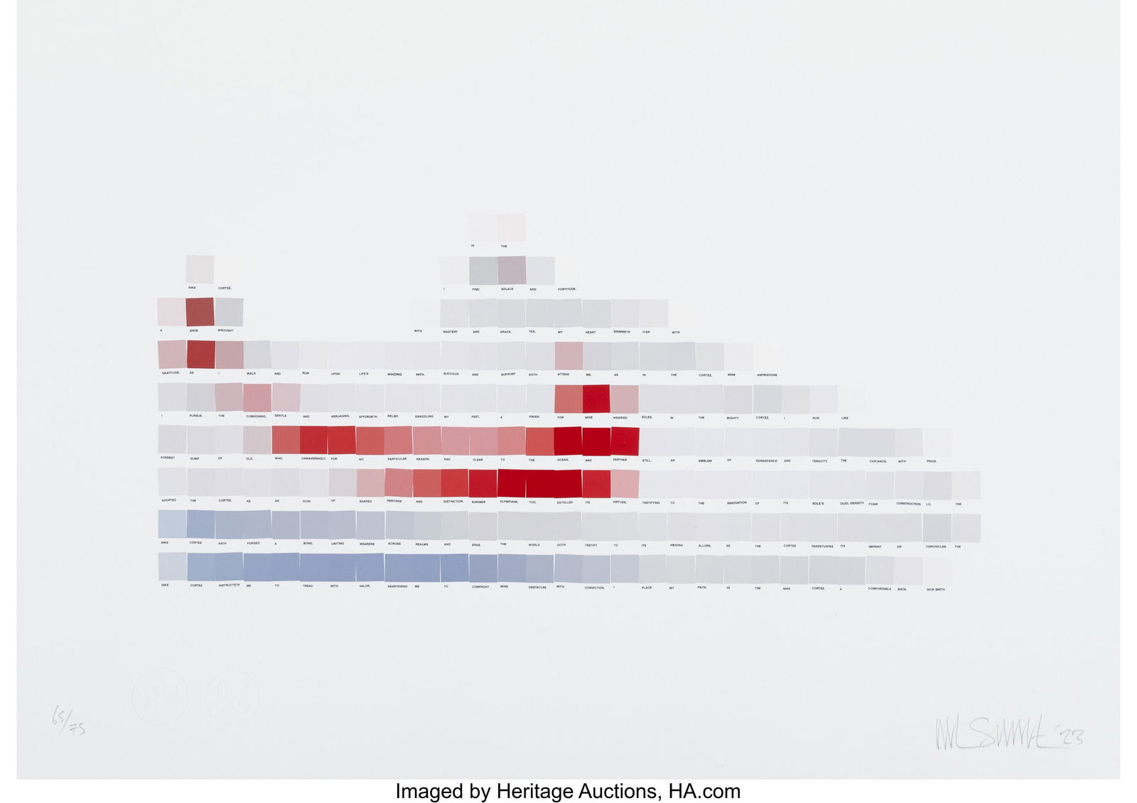 Nick Smith (20th century) Nike Cortez, 2023 Gicl: Nick Smith (20th century) Nike Cortez, 2023 Giclée print with screenprint in colors on Canson Rag paper 16-1/2 x 23-1/4 inches (41.9 x 59.1 cm) &