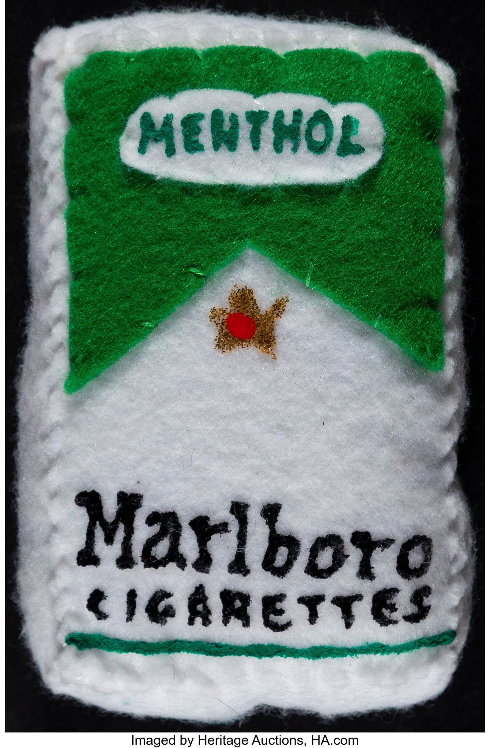 Lucy Sparrow (b. 1986) Marlboro Menthol Cigarett: Lucy Sparrow (b. 1986) Marlboro Menthol Cigarettes, 2022 Acrylic paint on felt 3-3/4 x 2-1/2 x 1-1/2 inches (9.5 x 6.3 x 3.8 cm) Signe