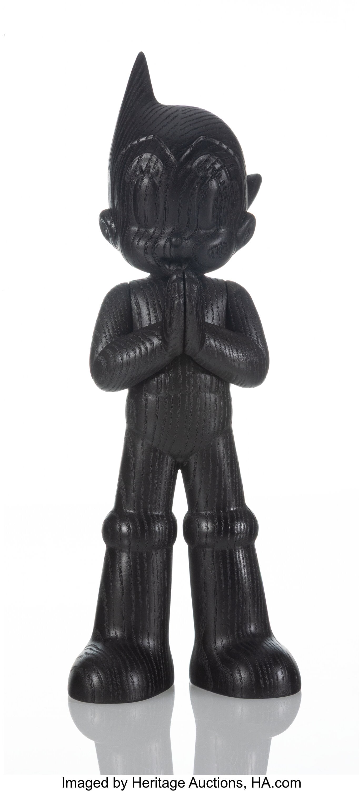 Toy Qube Astro Boy Greeting (black), 2019 Wood: Toy Qube Astro Boy Greeting (black), 2019 Wood 12 x 4 x 3 inches (30.5 x 10.2 x 7.6 cm) Edition of 150 Stamped on underside of feet Produced by Tezuka Pr