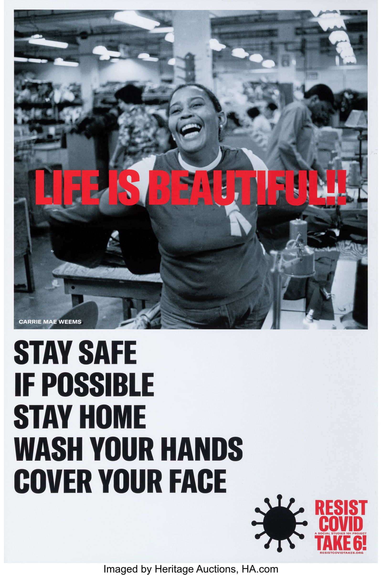 Carrie Mae Weems (b. 1953) Life is Beautiful, ex: Carrie Mae Weems (b. 1953) Life is Beautiful, exhibition poster, 2020 Offset lithograph in colors on wove paper 36 x 24 inches (91.4 x 61.0 cm) &lp