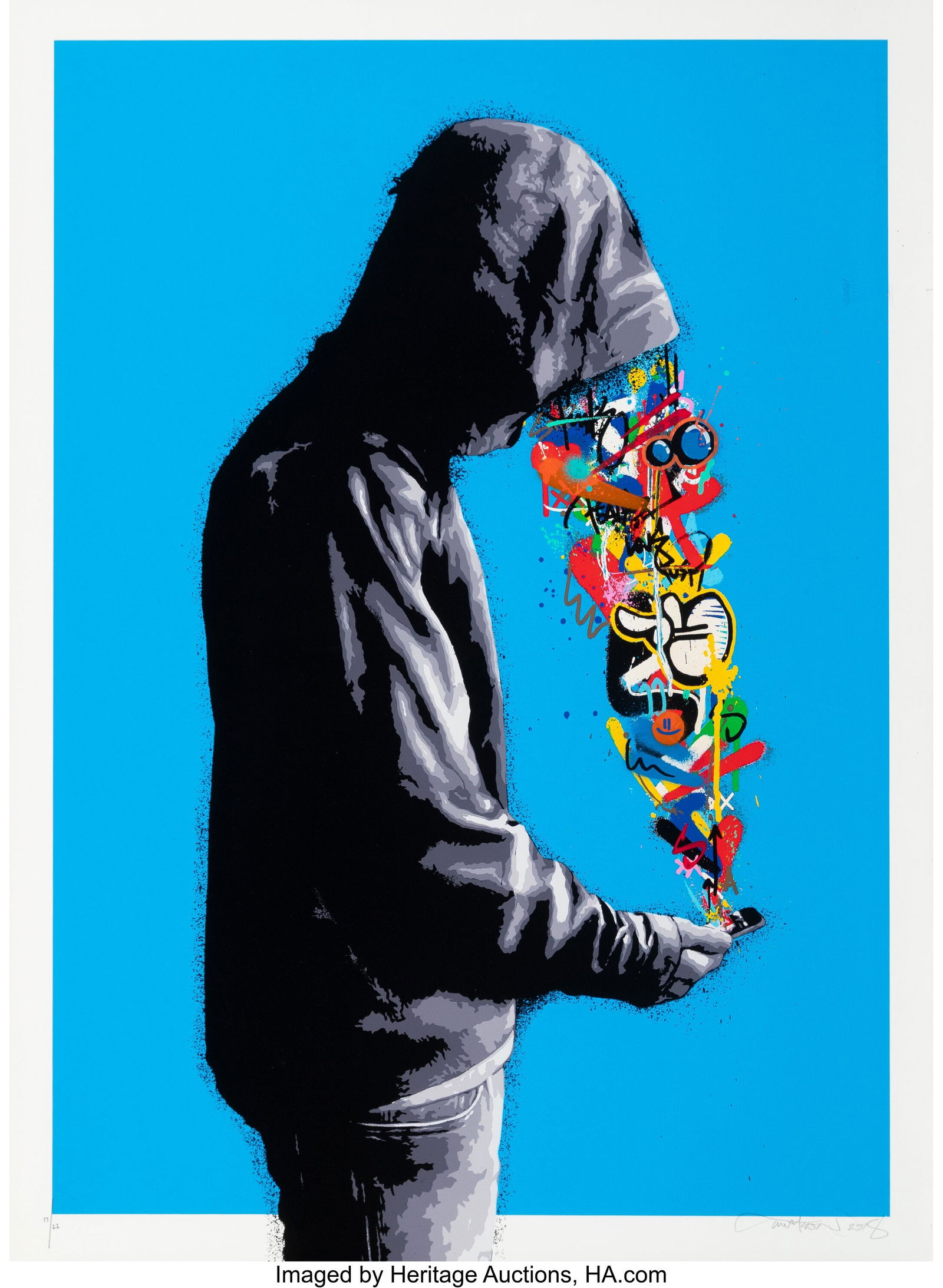 Martin Whatson (b. 1984) Connection (Sky), 2018: Martin Whatson (b. 1984) Connection (Sky), 2018 Screenprint in colors with hand-embellishments on Somerset paper 29-3/4 x 22 inches (75.6 x 55.9