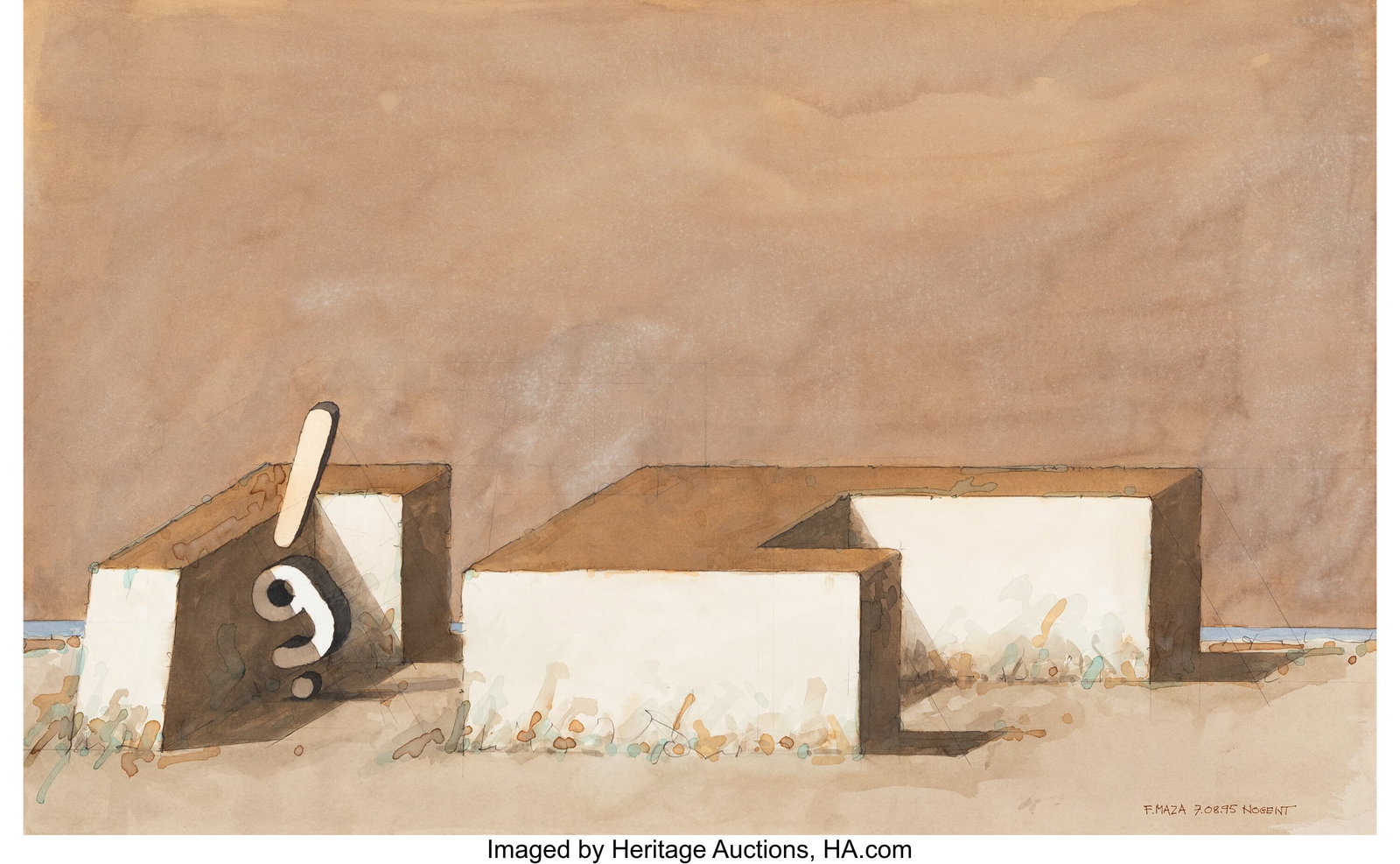 Fernando Maza (b. 1936) 7.08.95 Noget, 1995 Wate: Fernando Maza (b. 1936) 7.08.95 Noget, 1995 Watercolor and ink on Arches paper 15-3/4 x 25-3/4 inches (40.0 x 65.4 cm) (sheet&