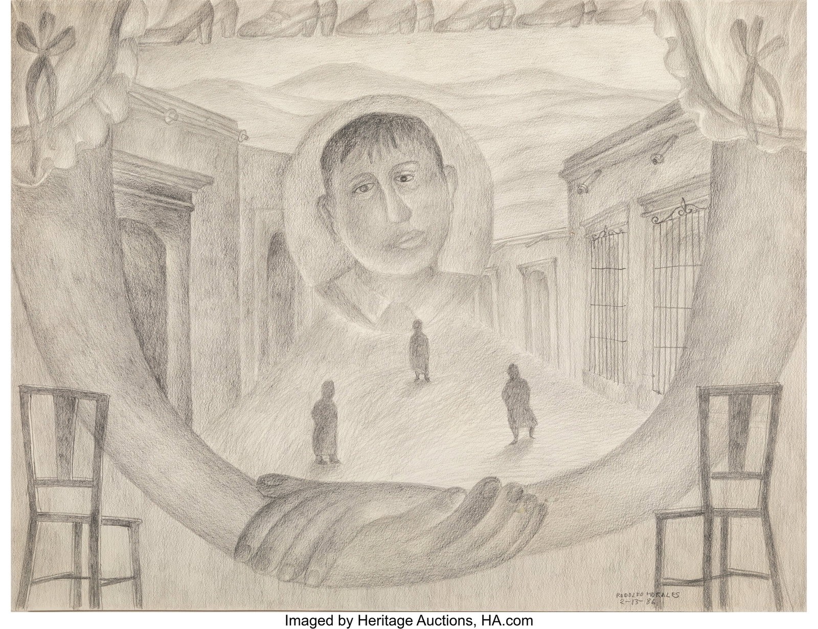 Rodolfo Morales (1925-2001) El Bien Portado, 198: Rodolfo Morales (1925-2001) El Bien Portado, 1986 Pencil on paper 19-1/2 x 25-1/2 inches (49.5 x 64.8 cm) (sheet) Signed and dated lower right